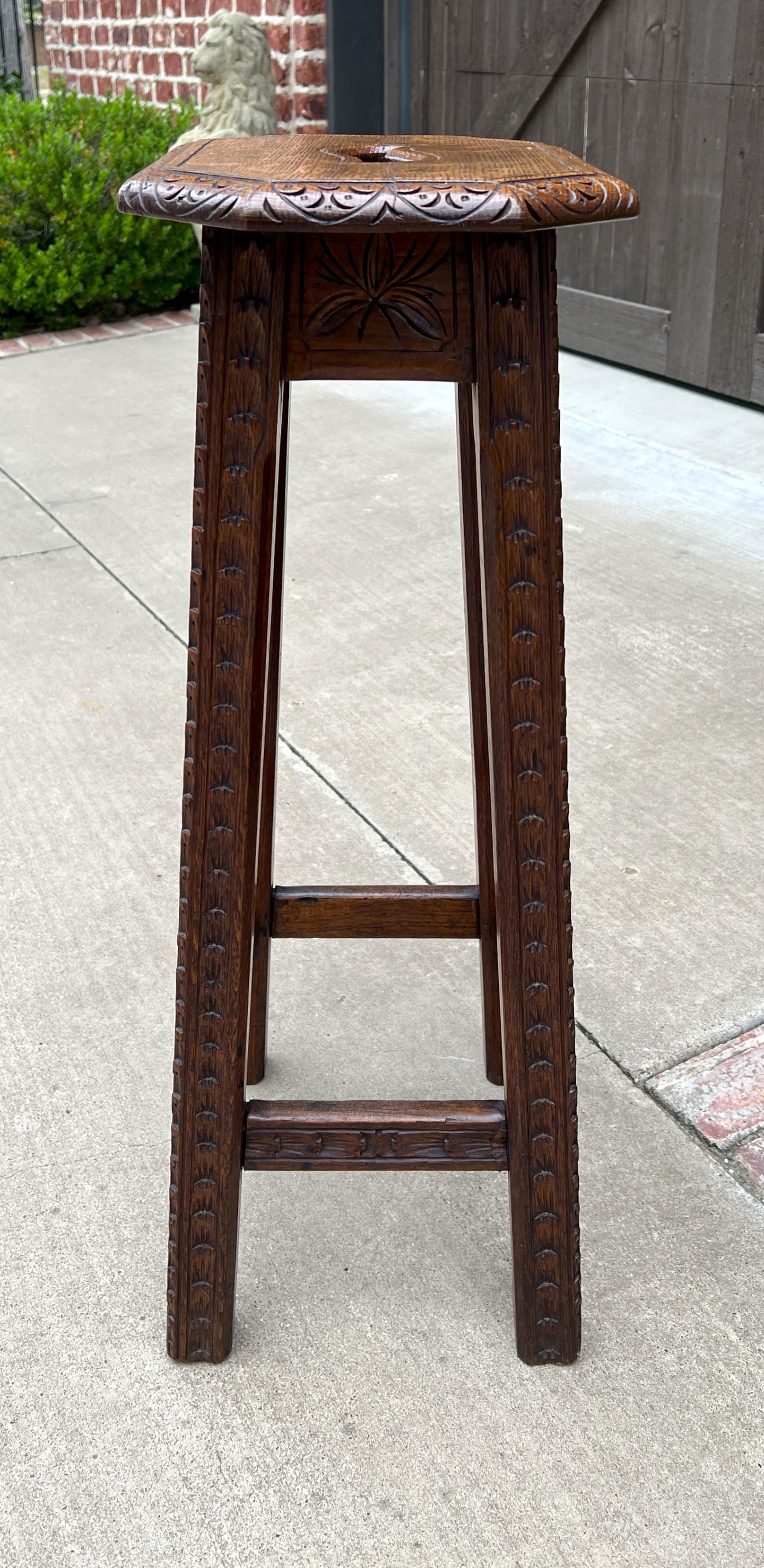 Mid-20th Century Antique English Pedestal Plant Stand Display Table Barstool Carved Oak