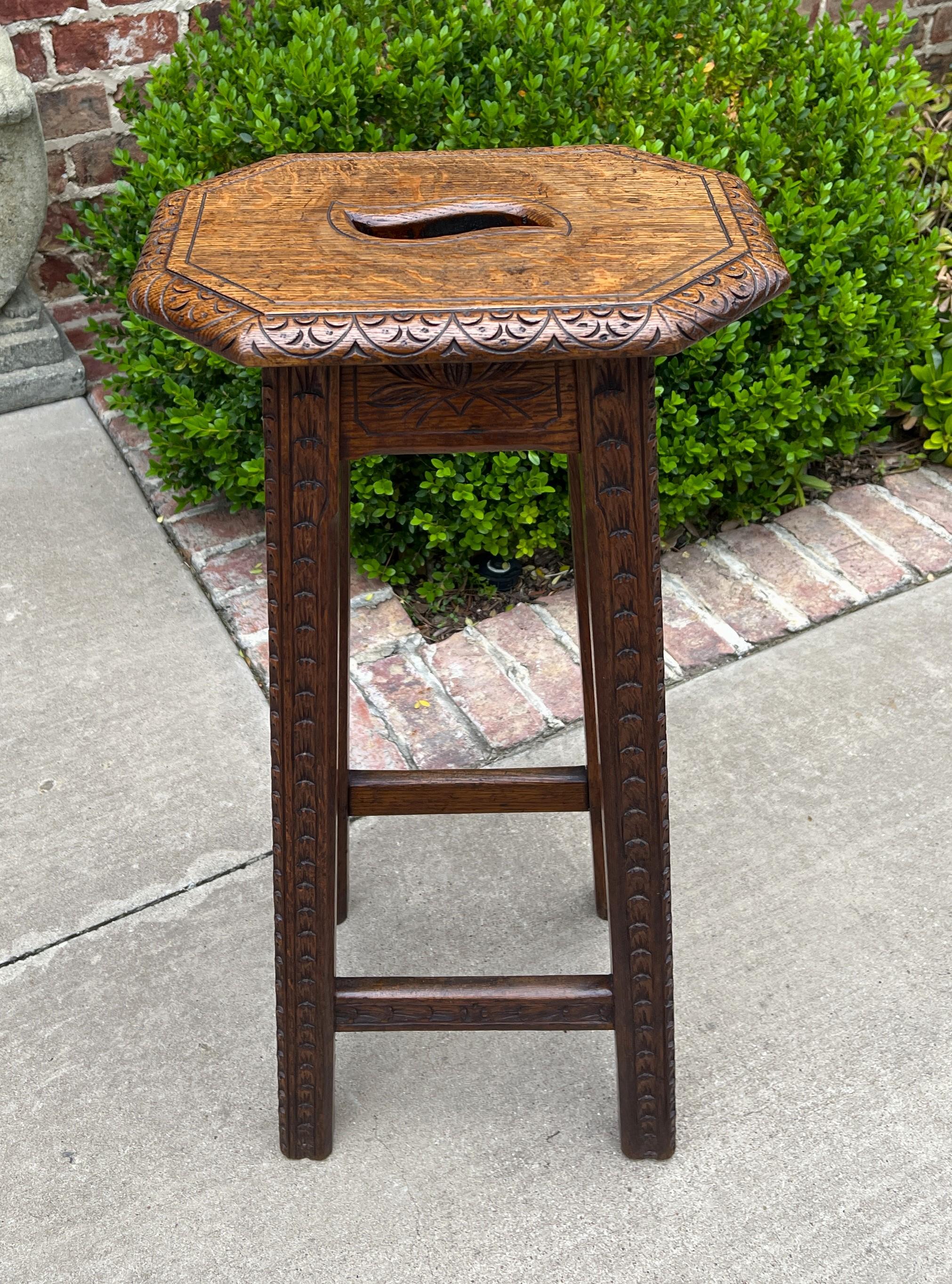 Antique English Pedestal Plant Stand Display Table Barstool Carved Oak 3