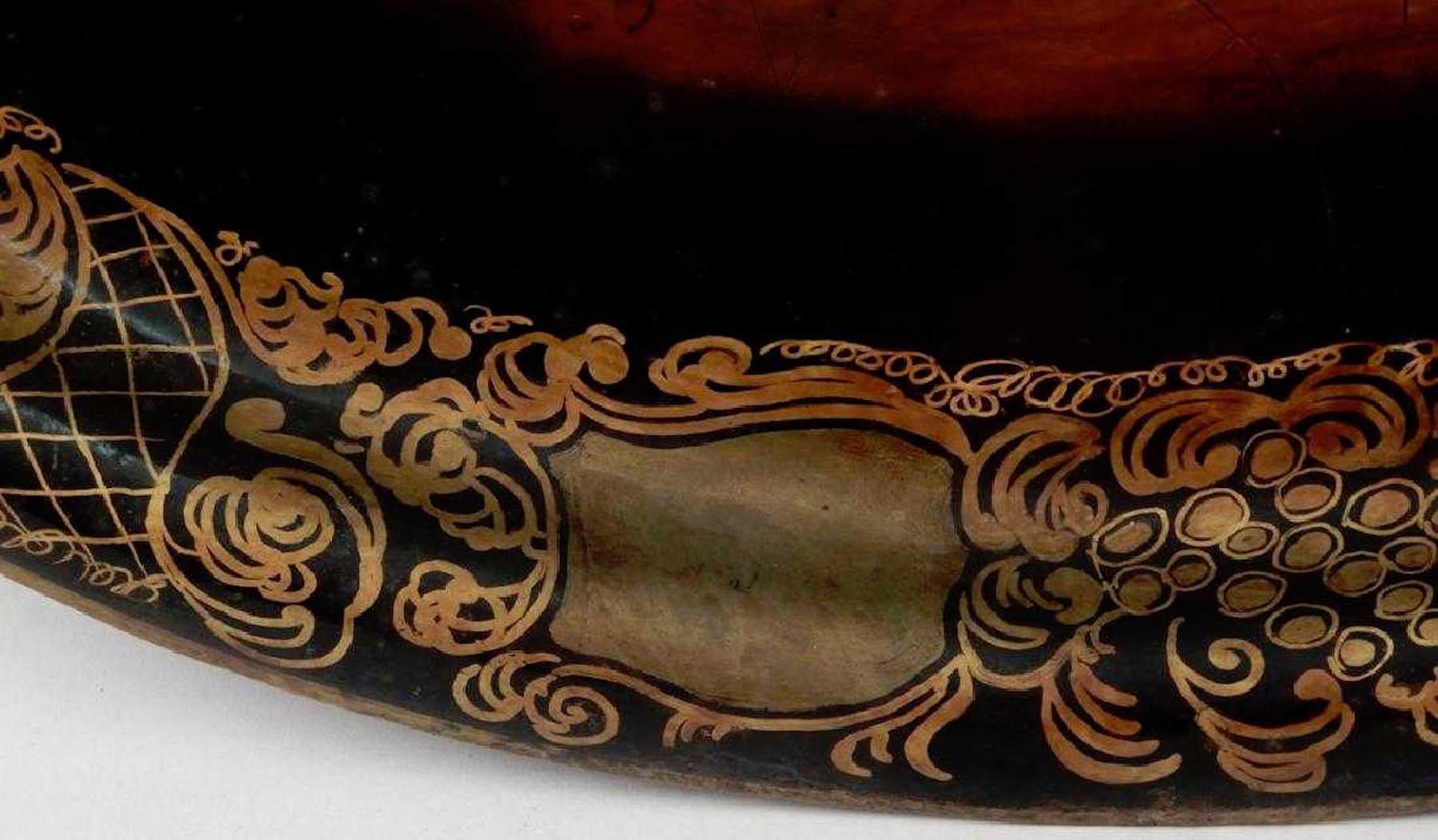 High Victorian Antique English Pekingese Motif Tole Tray