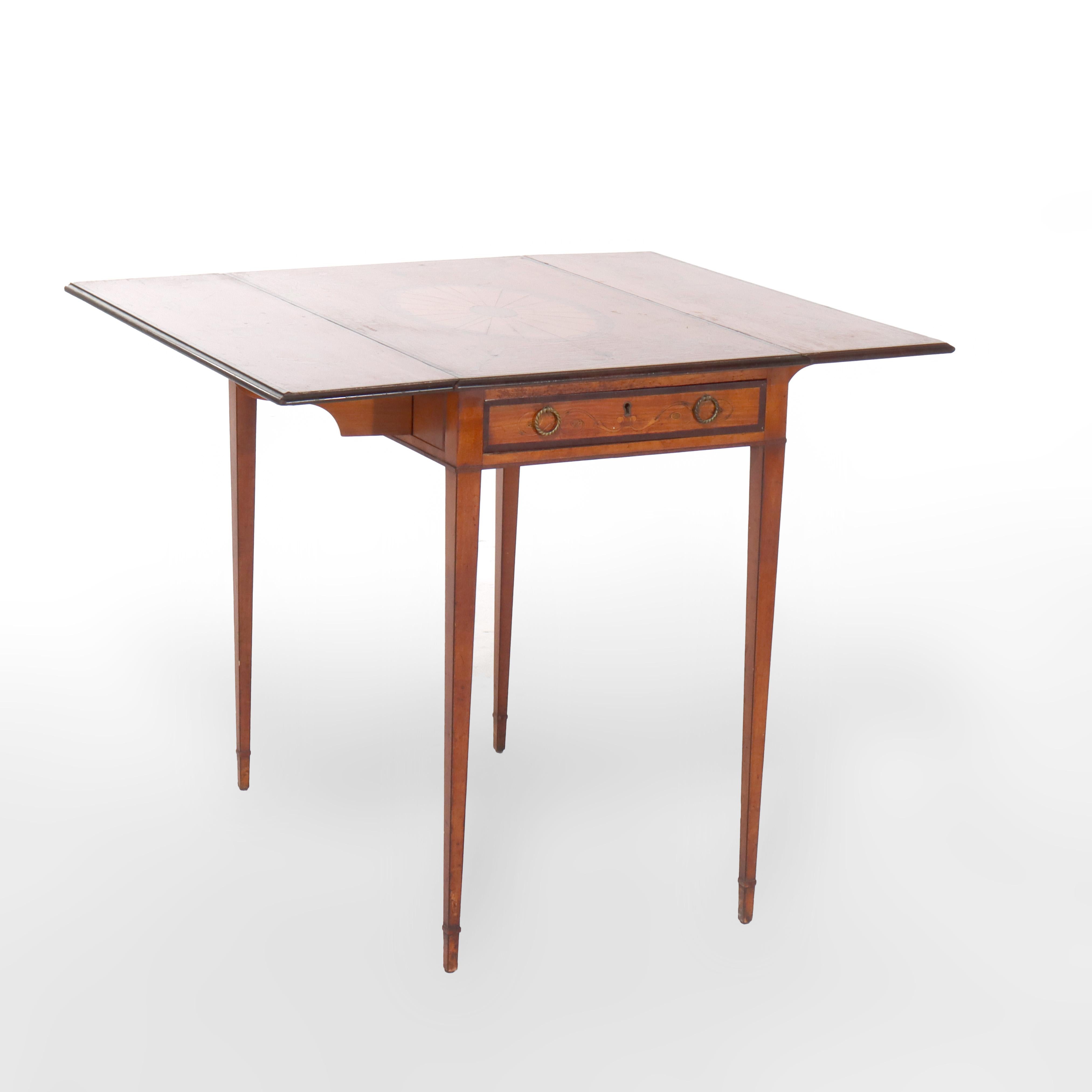 19th Century Antique English Pembroke George III Satinwood & Rosewood Drop Leaf Table c1830 For Sale