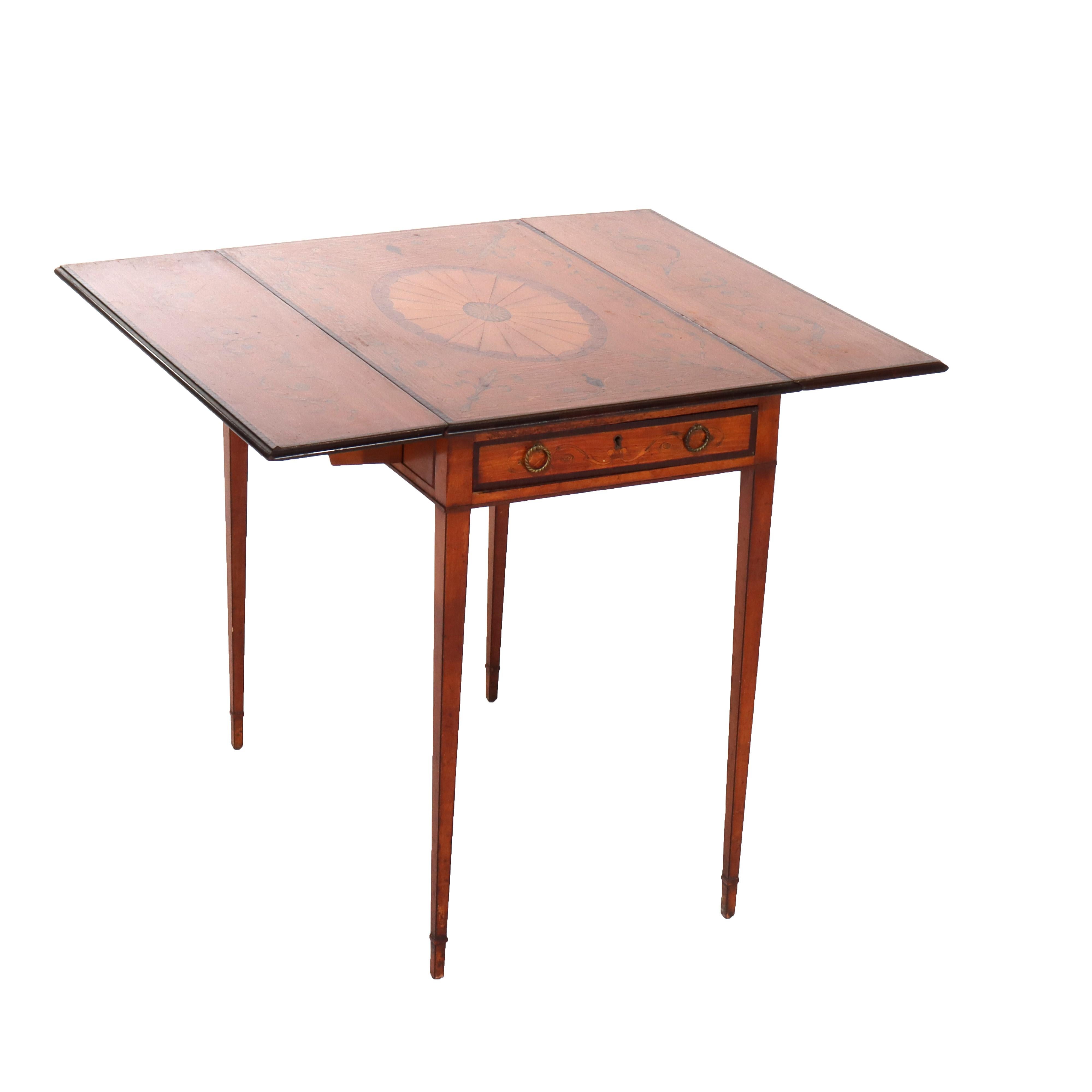 Antique English Pembroke George III Satinwood & Rosewood Drop Leaf Table c1830 For Sale 1
