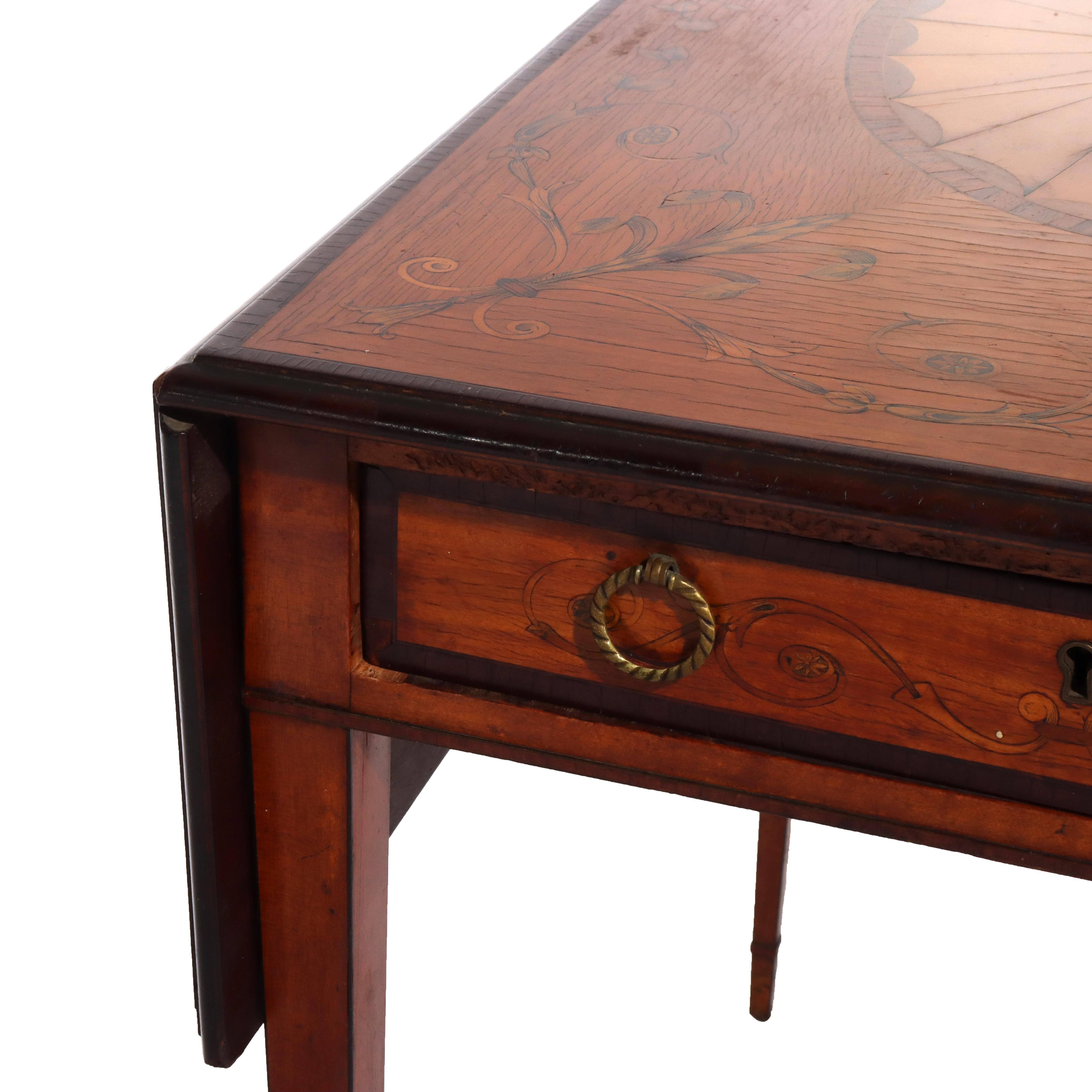 Antique English Pembroke George III Satinwood & Rosewood Drop Leaf Table c1830 For Sale 4