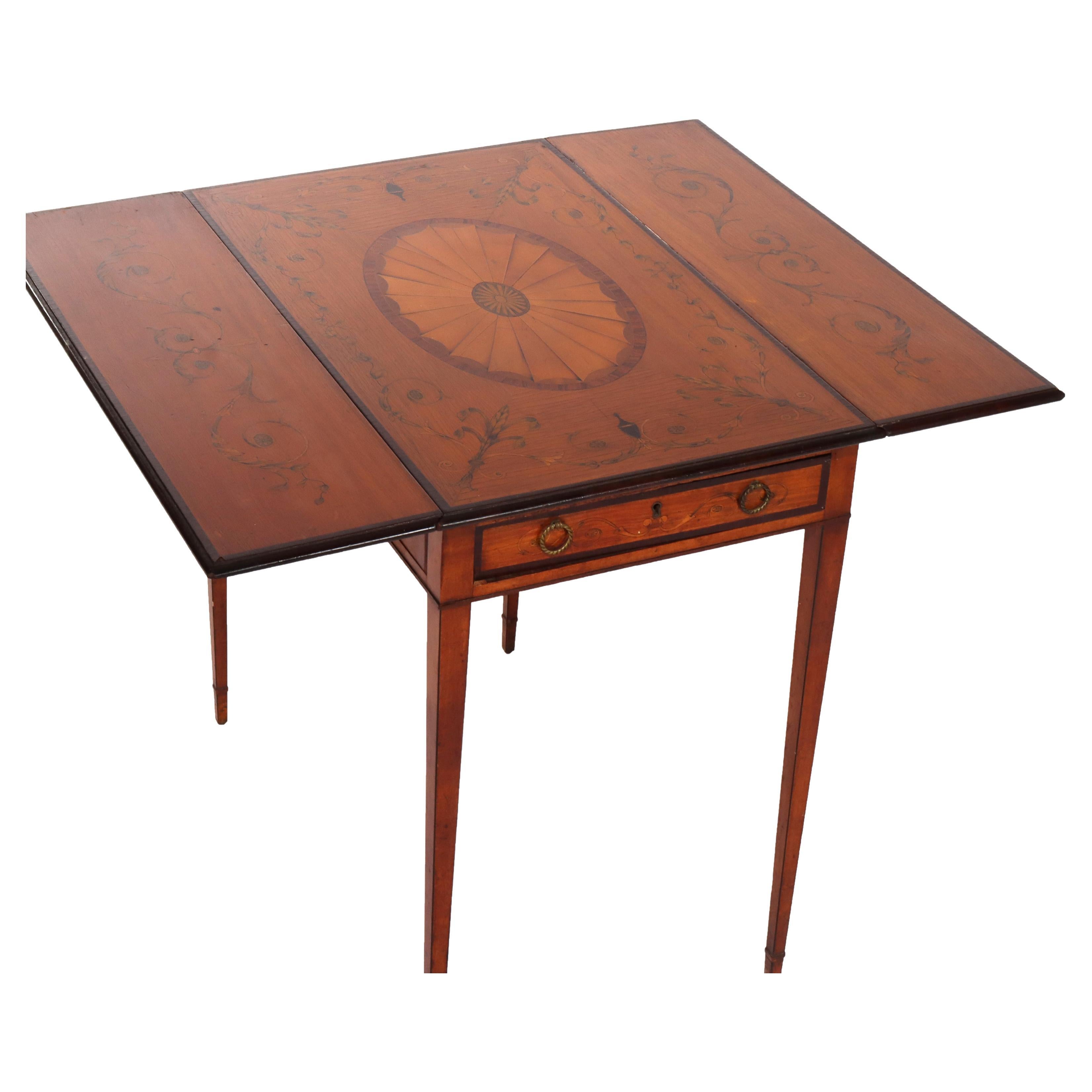 Antique English Pembroke George III Satinwood & Rosewood Drop Leaf Table c1830