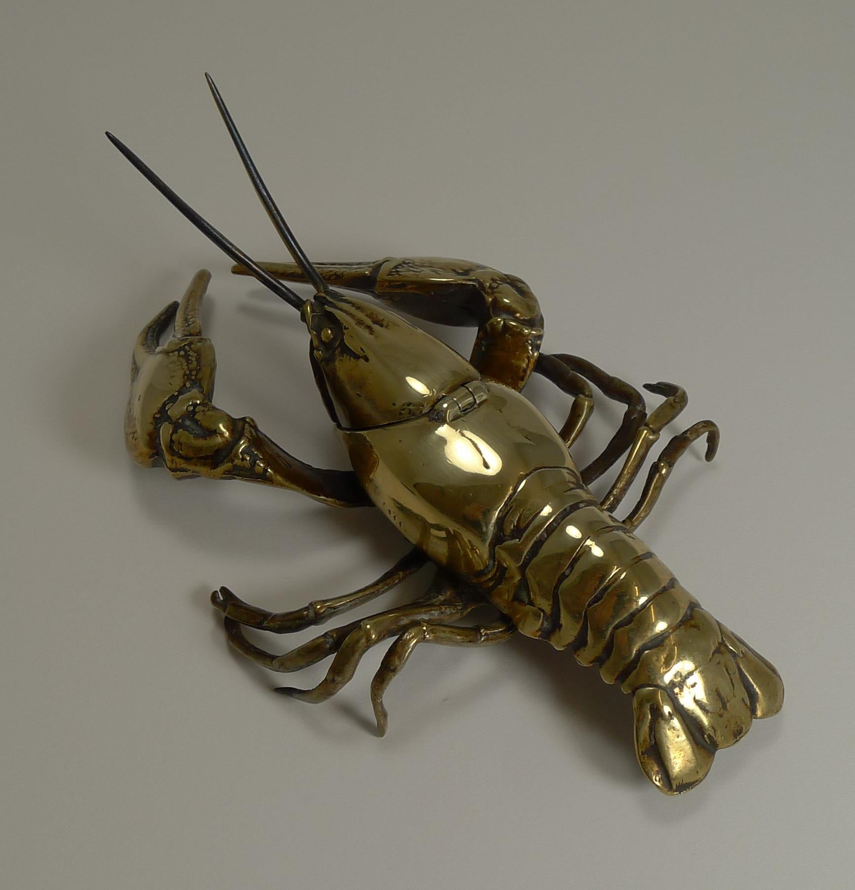 Late Victorian Antique English Pen Nib Wipe in Cast Brass, Lobster, circa 1880