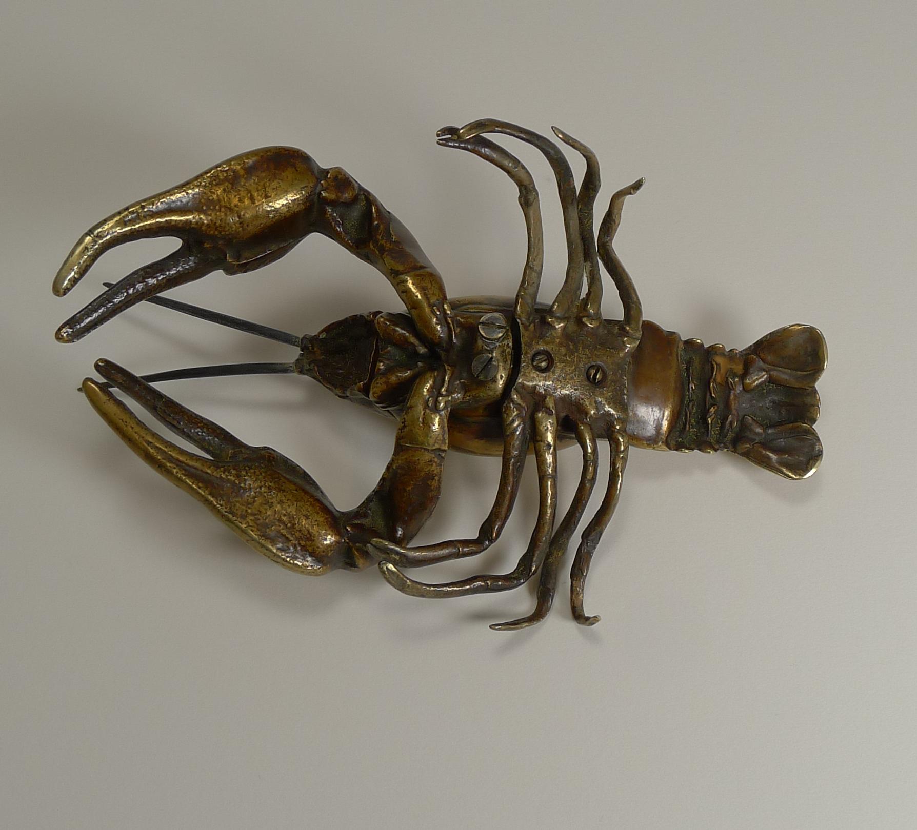 Antique English Pen Nib Wipe in Cast Brass, Lobster, circa 1880 In Good Condition In Bath, GB