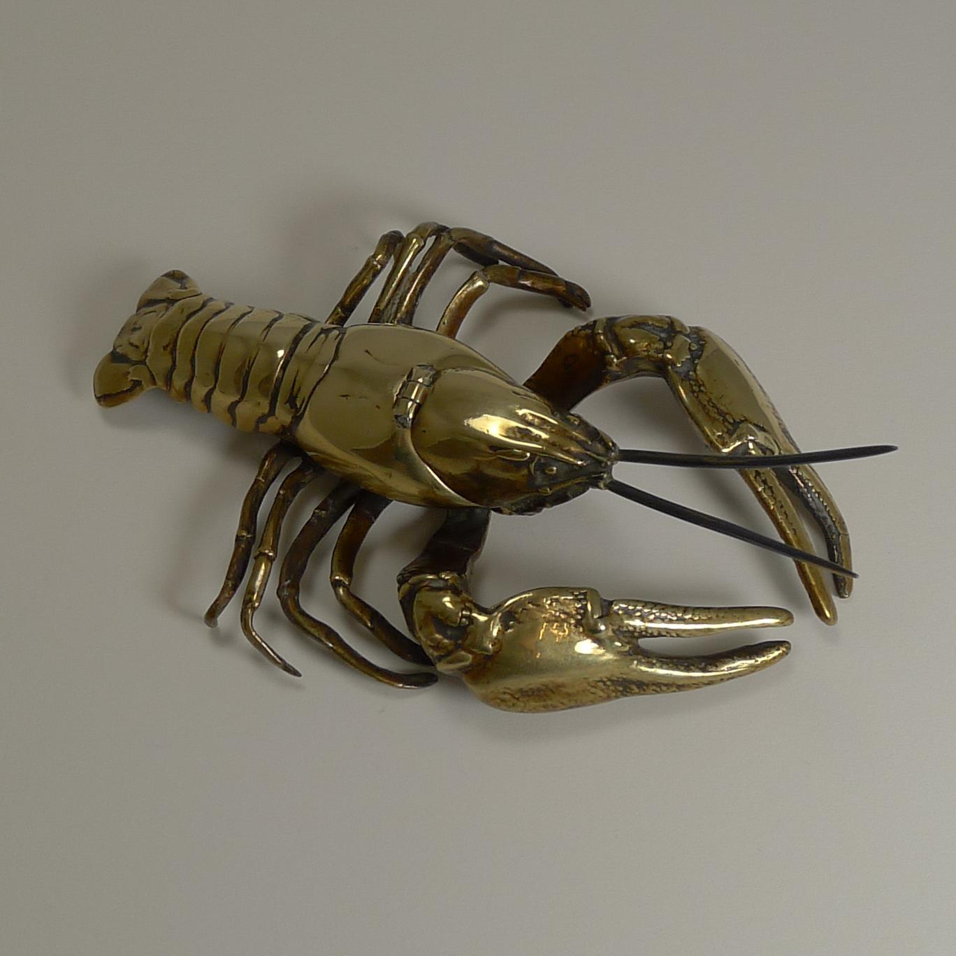 Antique English Pen Nib Wipe in Cast Brass, Lobster, circa 1880 3