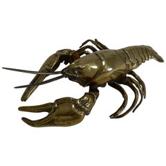 Antique English Pen Nib Wipe in Cast Brass, Lobster, circa 1880