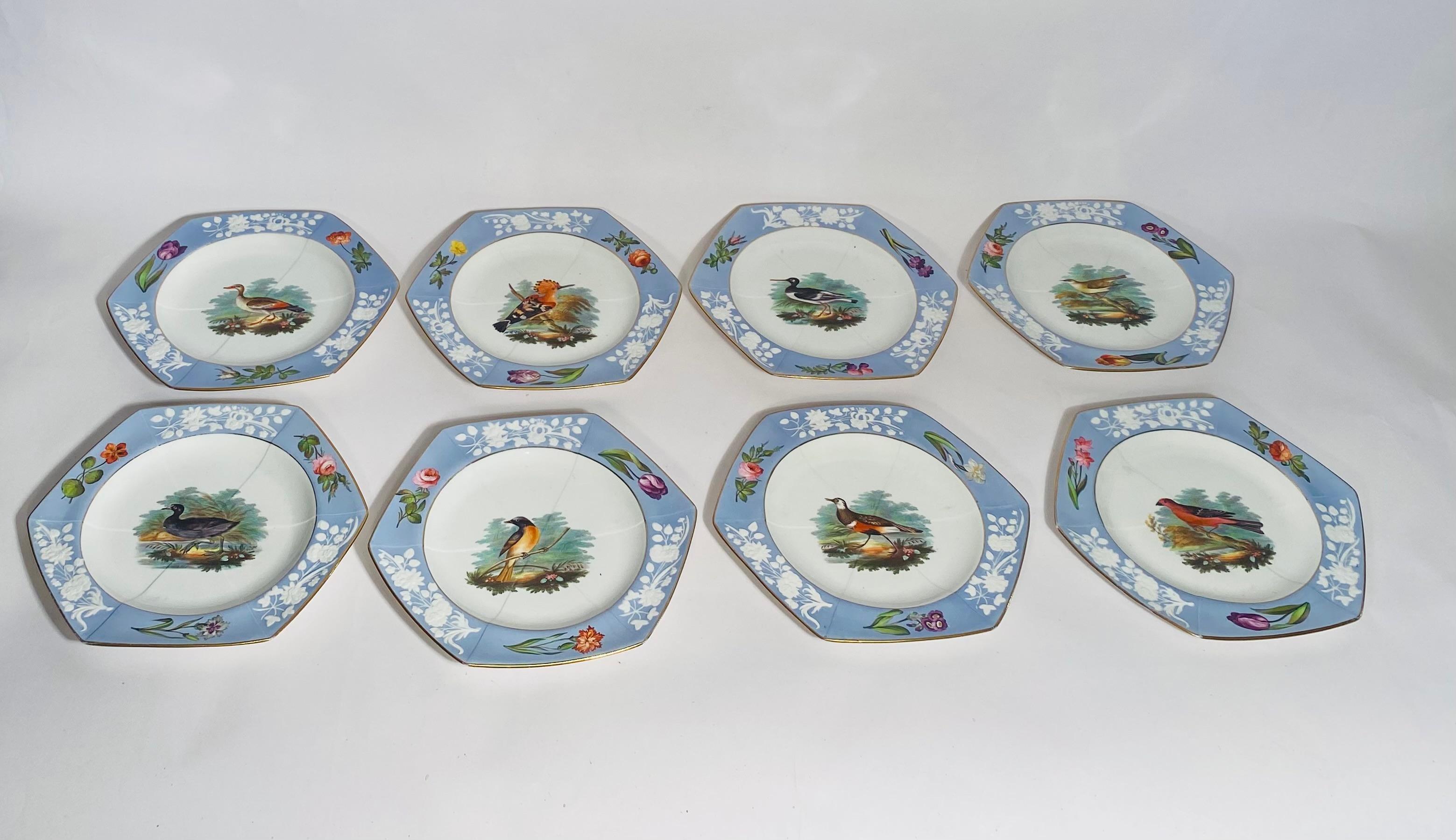 Antique English Periwinkle Blue Dessert Service for 16, Spode Circa 1820  In Good Condition For Sale In West Palm Beach, FL