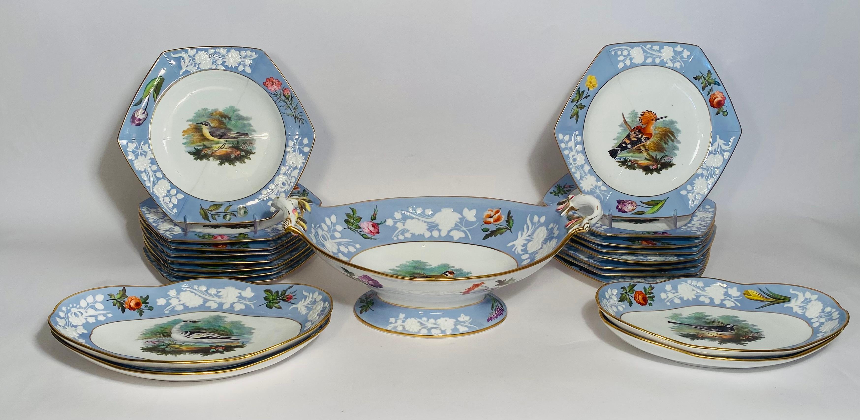 Gold Antique English Periwinkle Blue Dessert Service for 16, Spode Circa 1820  For Sale