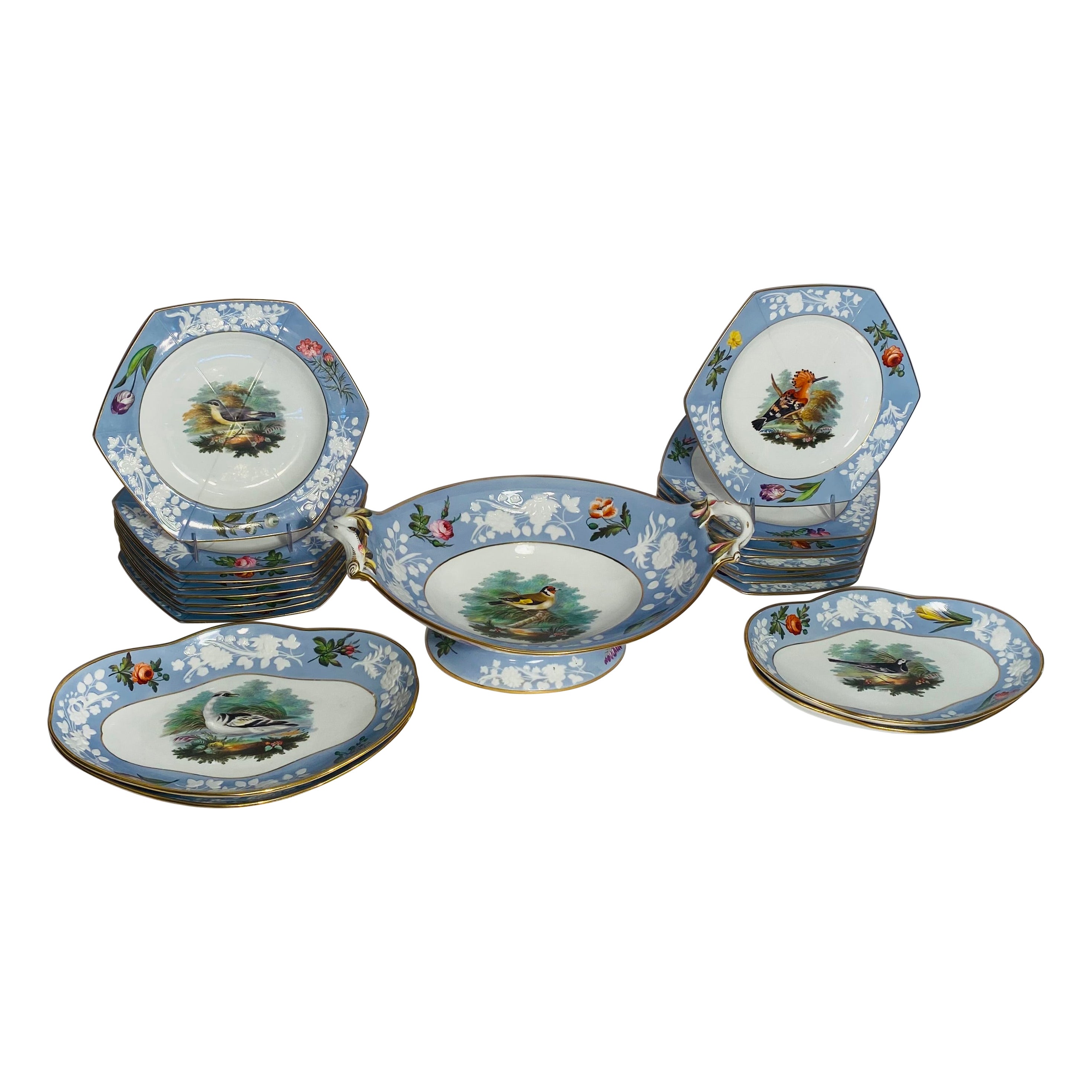 Antikes englisches Periwinkle-Blaues Dessertservice für 16 Personen, Spode, um 1820