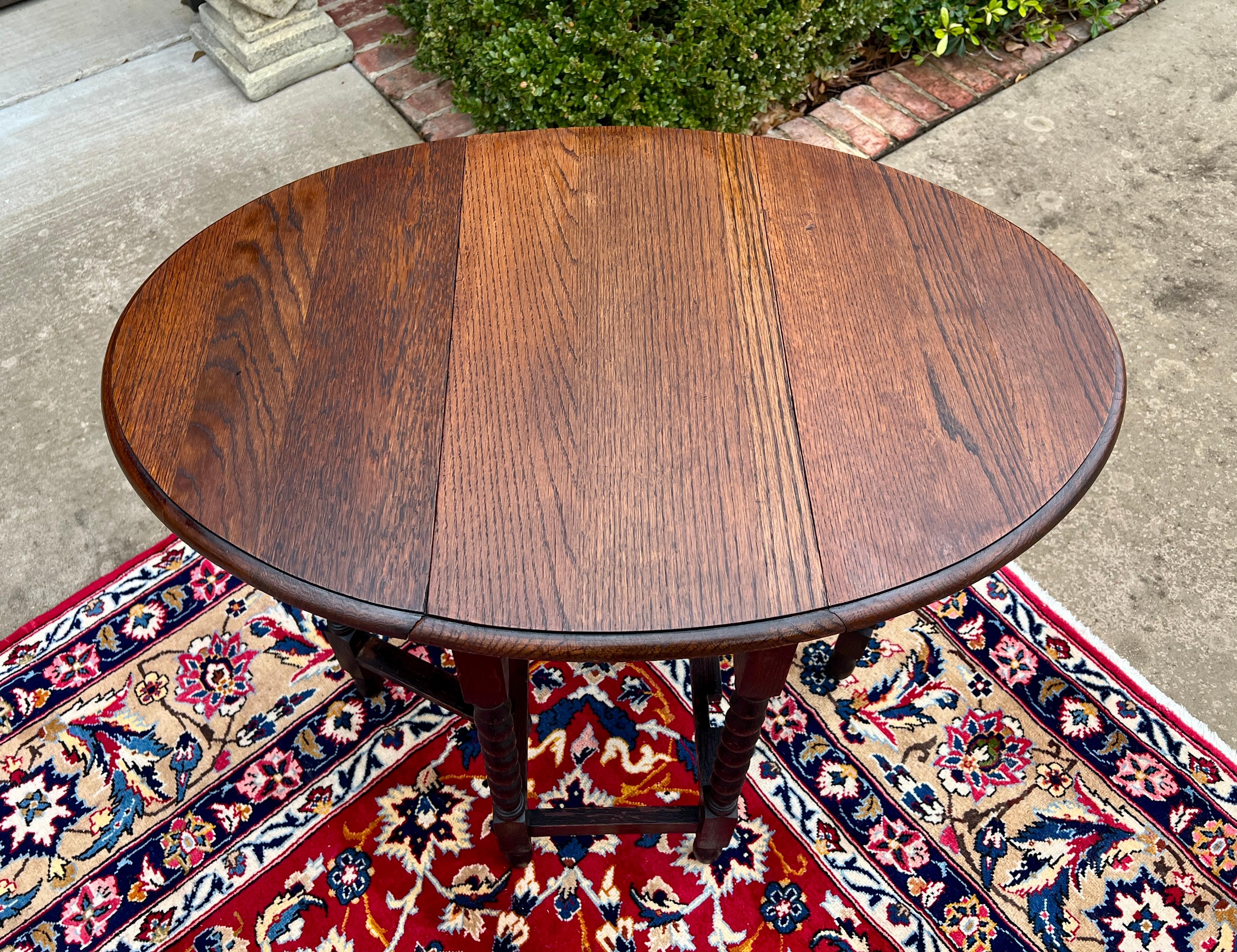 Antique English Petite Barley Twist Drop Leaf Gateleg Oak Oval c.1930s 4