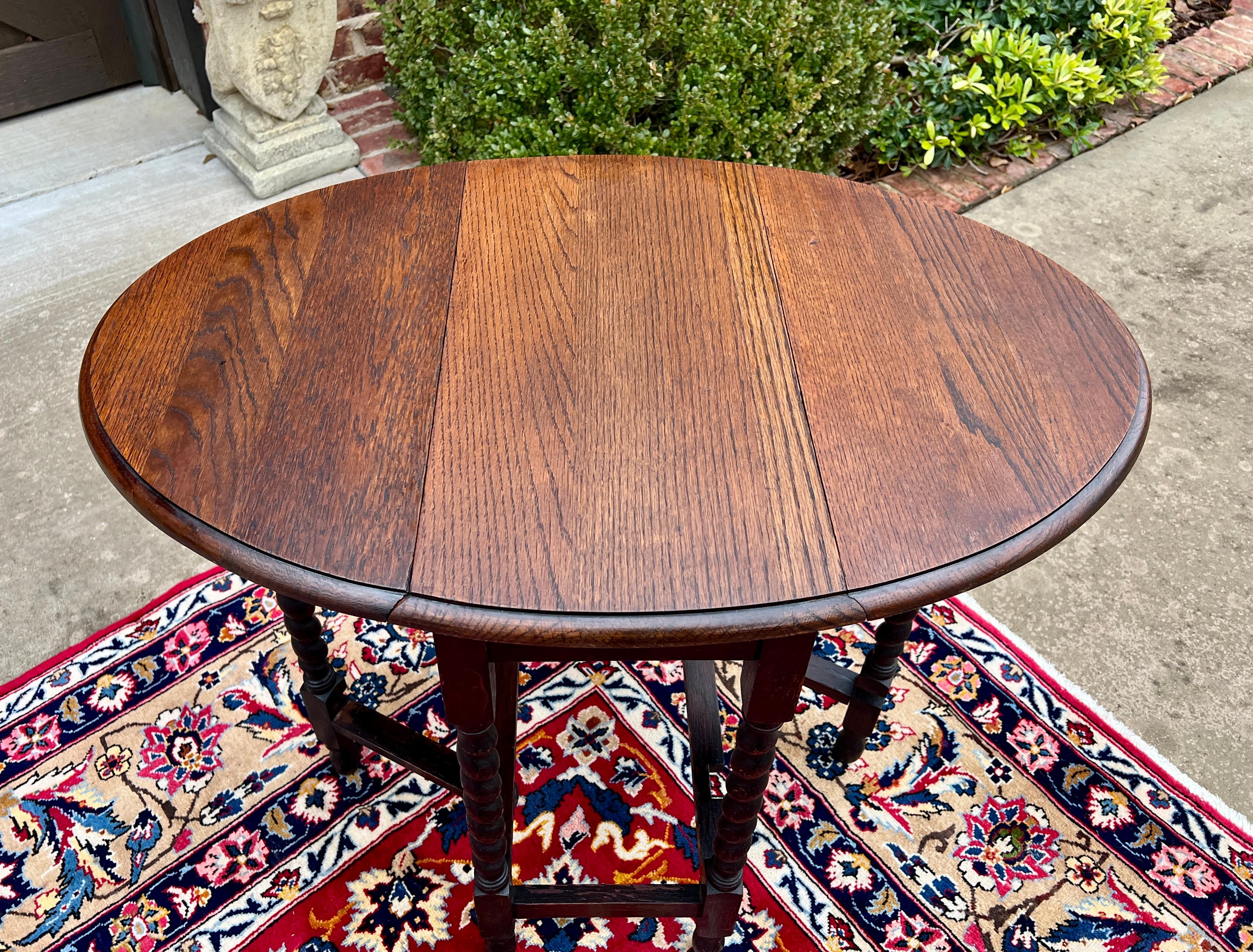 Antique English Petite Barley Twist Drop Leaf Gateleg Oak Oval c.1930s 5