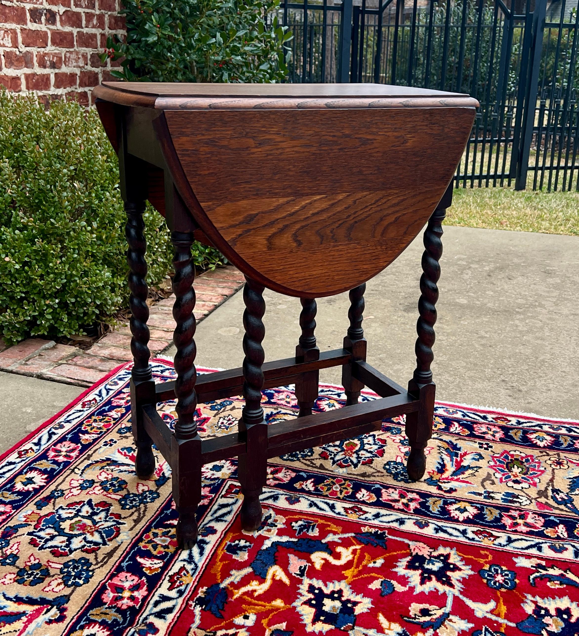 Antique English Petite Barley Twist Drop Leaf Gateleg Oak Oval c.1930s 9