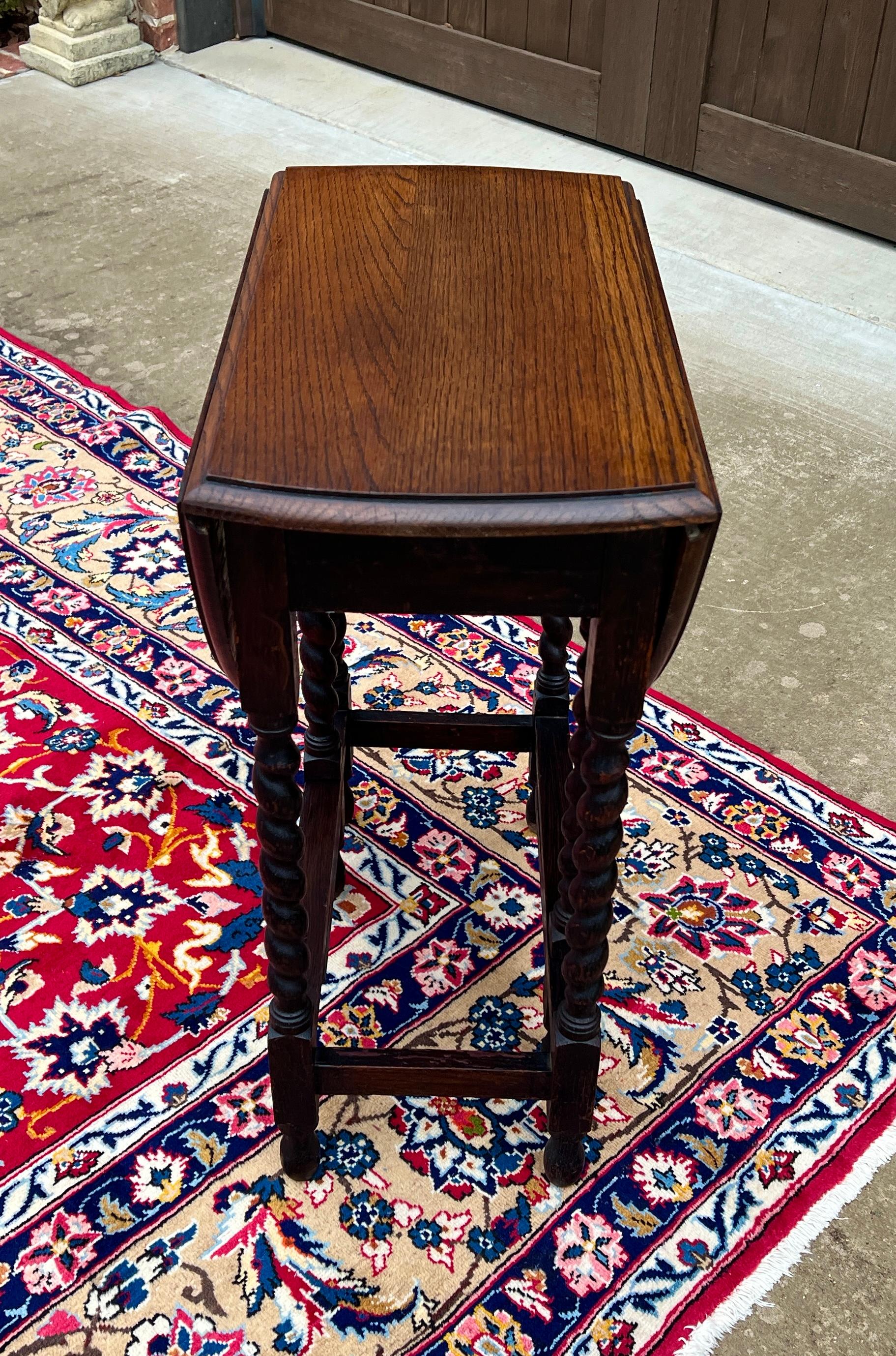 Antique English Petite Barley Twist Drop Leaf Gateleg Oak Oval c.1930s 10