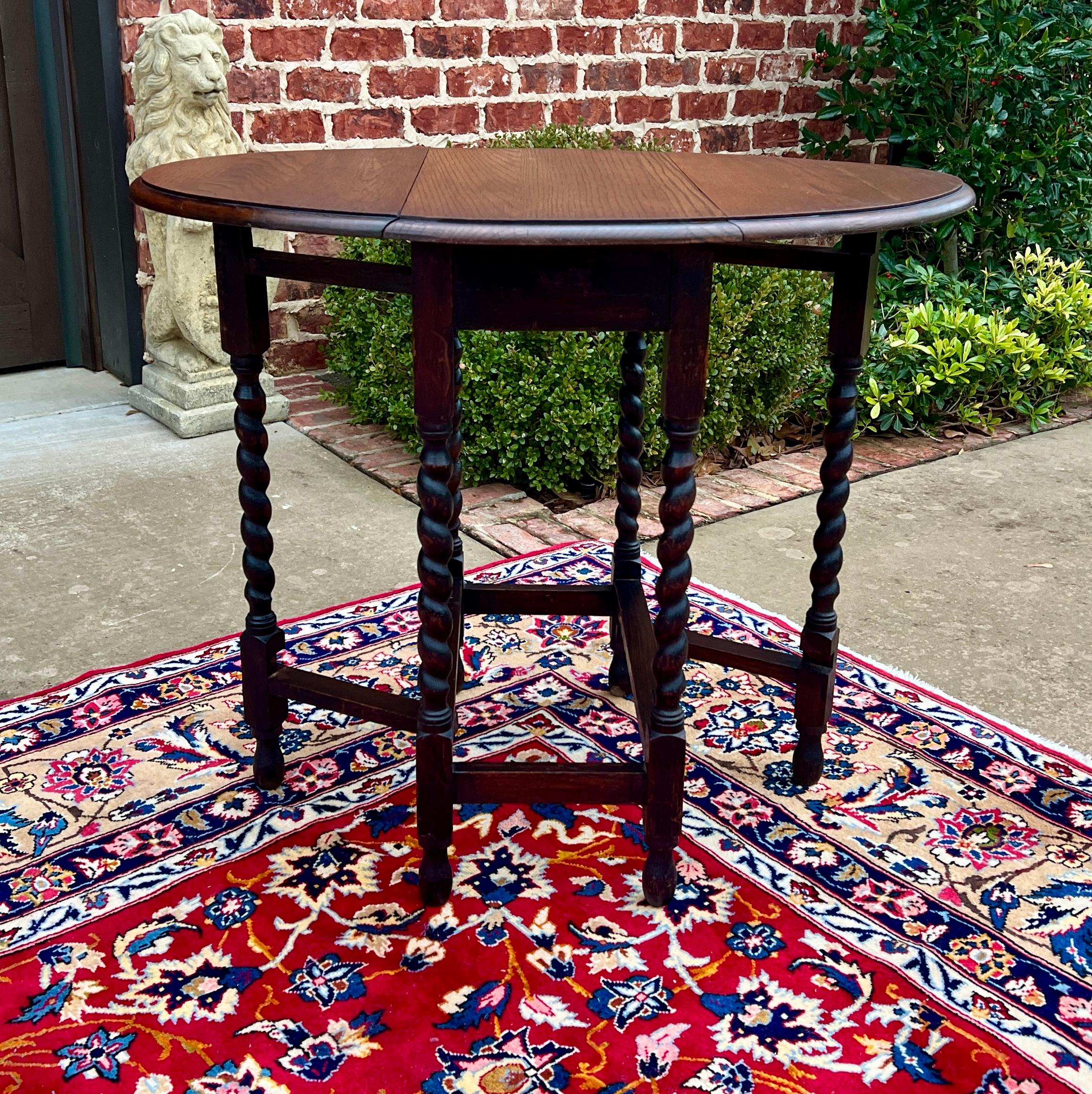Antique English Petite Barley Twist Drop Leaf Gateleg Oak Oval c.1930s 2