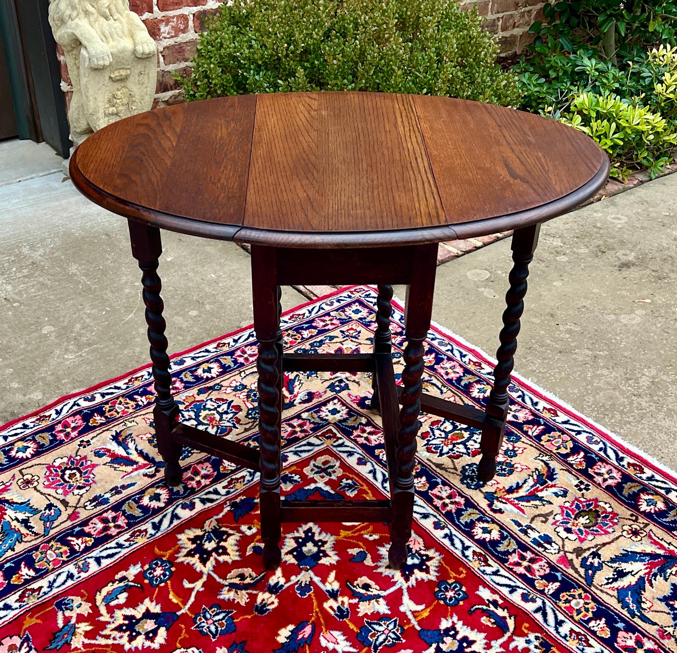 Antique English Petite Barley Twist Drop Leaf Gateleg Oak Oval c.1930s 3