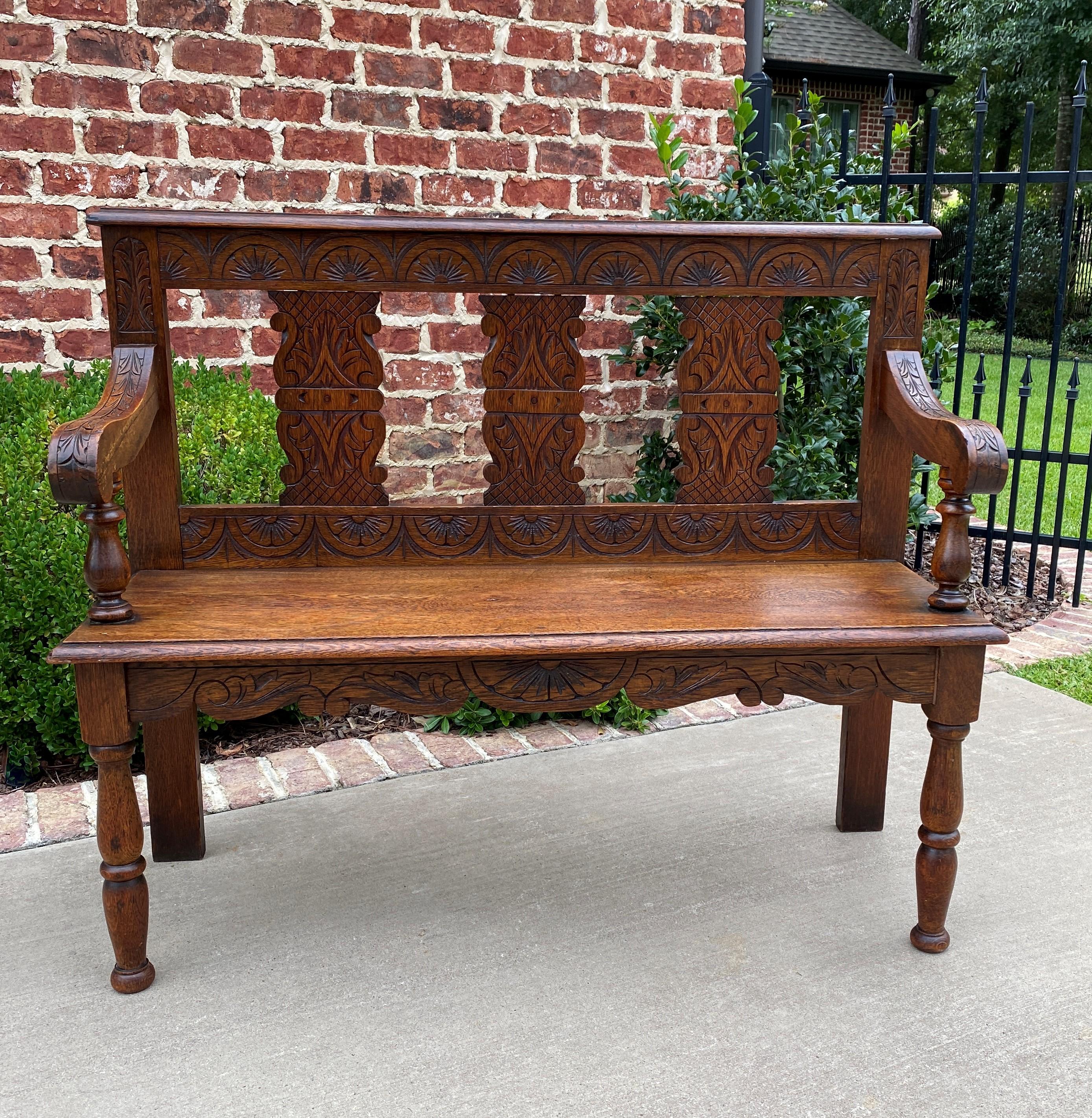 Antique English Petite Bench Settee Hall Entry Bench Banquette Oak 19thC 5