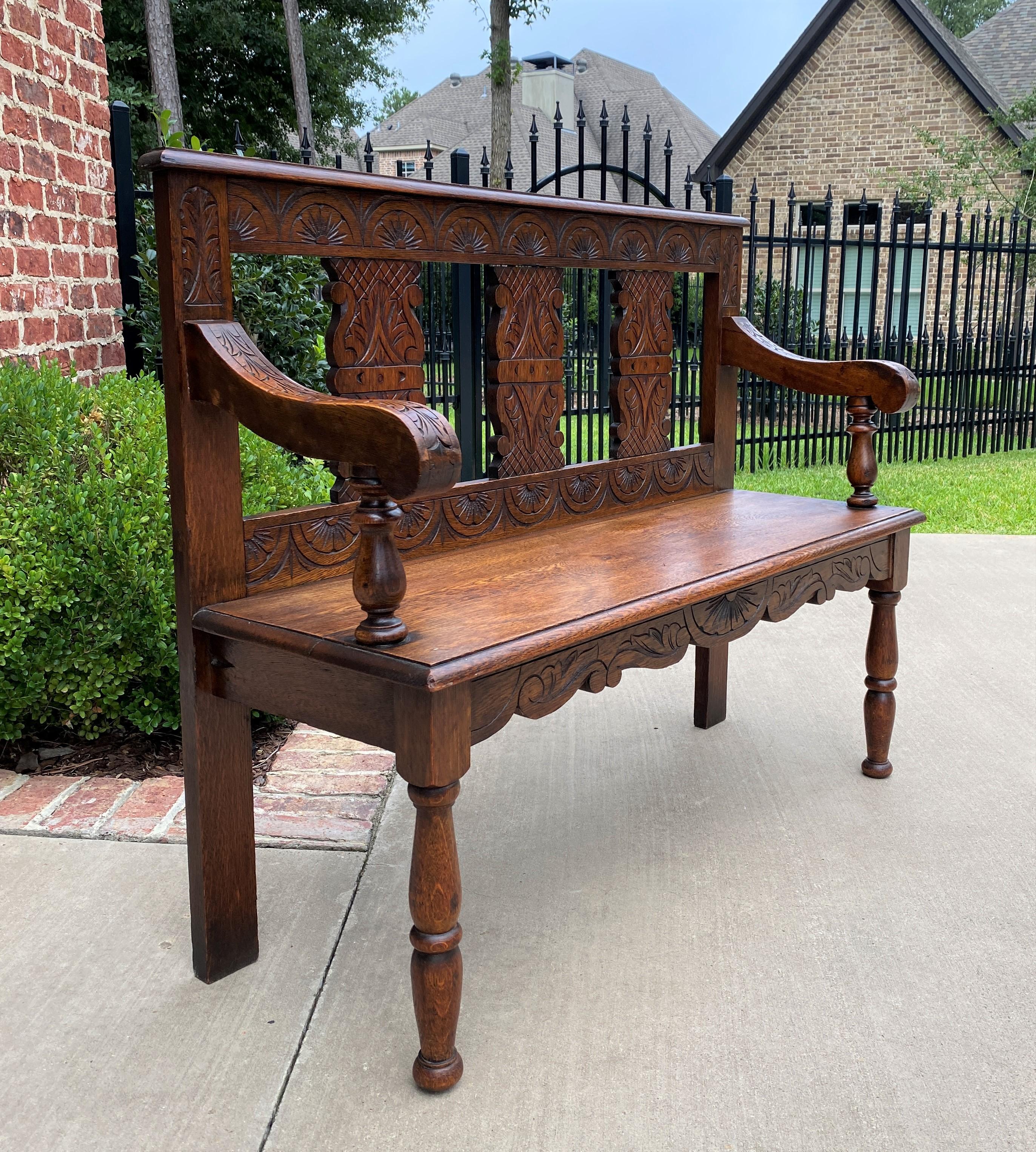 Antique English Petite Bench Settee Hall Entry Bench Banquette Oak 19thC 1