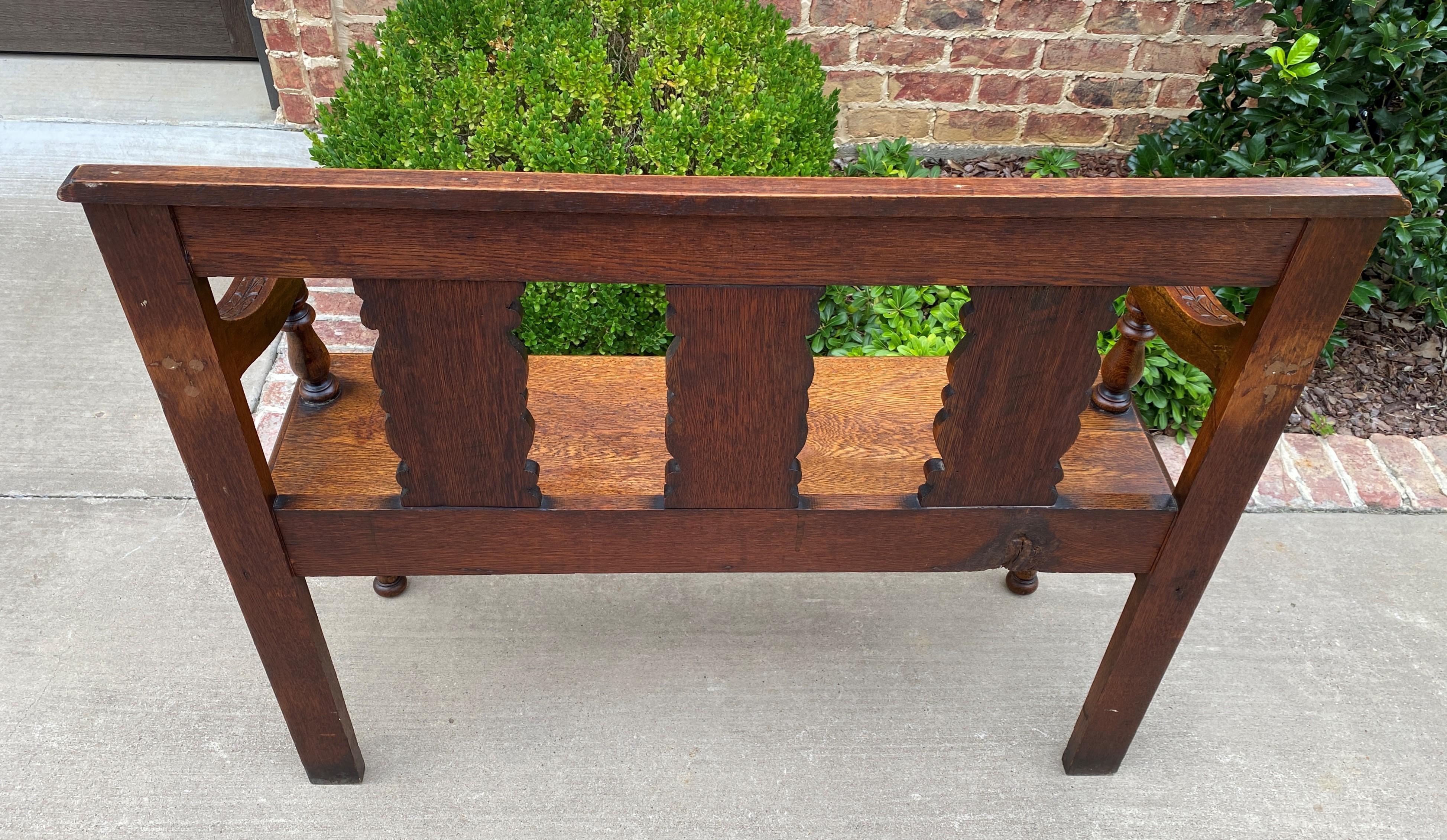 Antique English Petite Bench Settee Hall Entry Bench Banquette Oak 19thC 2