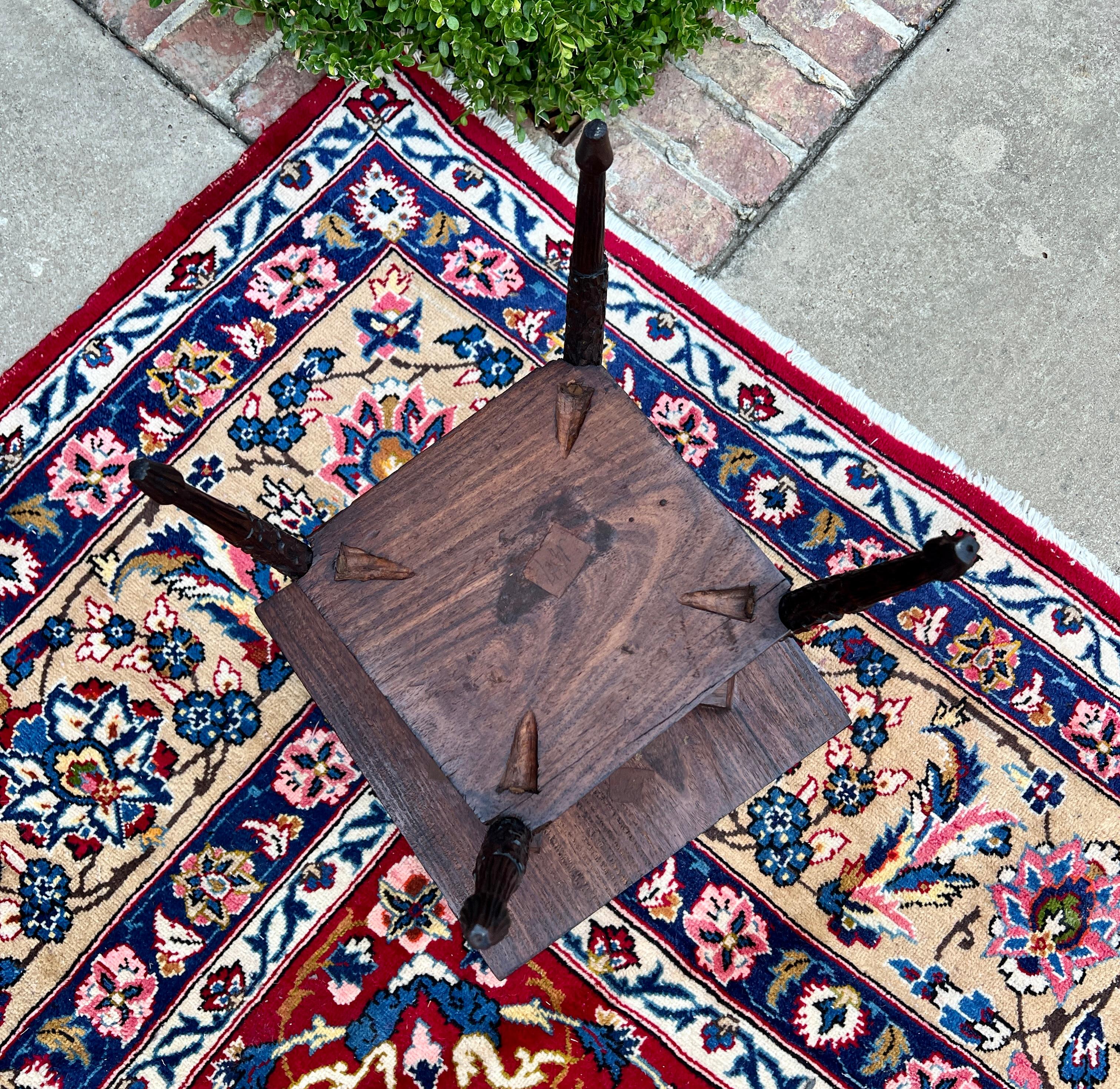 Antique English Petite Dark Oak End Table 2 Tier Square Side Table Carved 4
