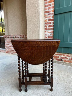 Antique English Petite Drop Leaf Table Barley Twist Gateleg Tiger Oak c1920