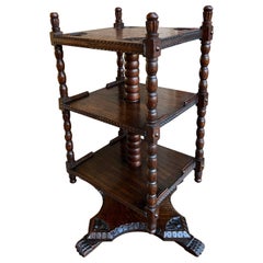 Antique English Petite Revolving Bookcase Tabletop Carved Oak Bobbin Arts Crafts