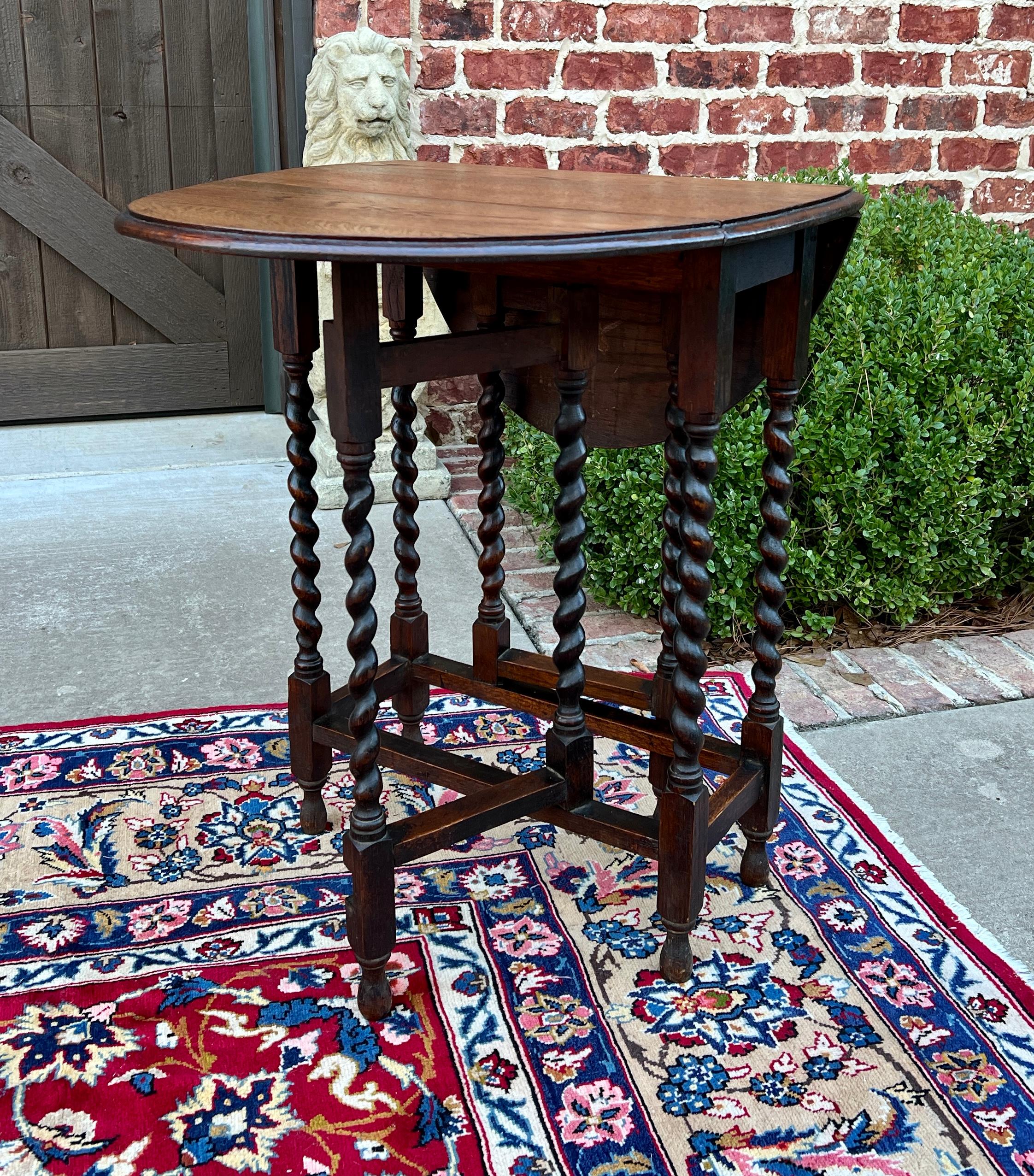 Antique English PetiteTable Drop Leaf Gateleg Barley Twist Oak Oval 4