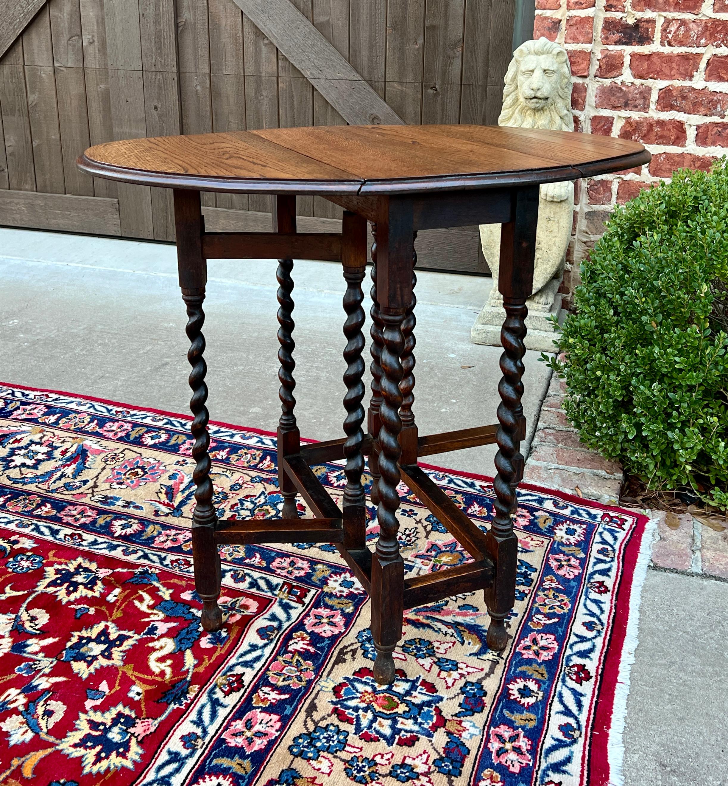 Antique English PetiteTable Drop Leaf Gateleg Barley Twist Oak Oval 5
