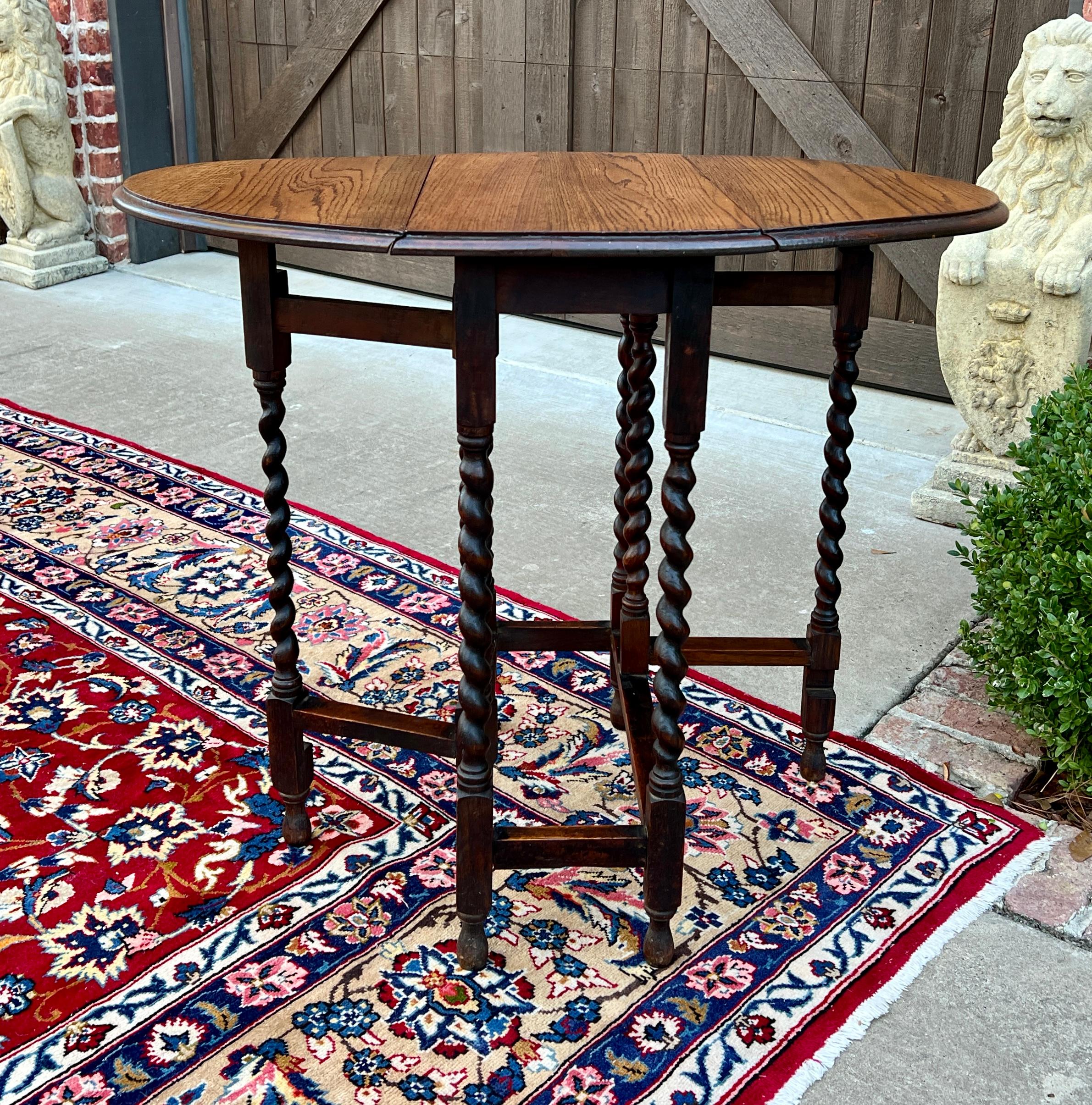 Antique English PetiteTable Drop Leaf Gateleg Barley Twist Oak Oval 6