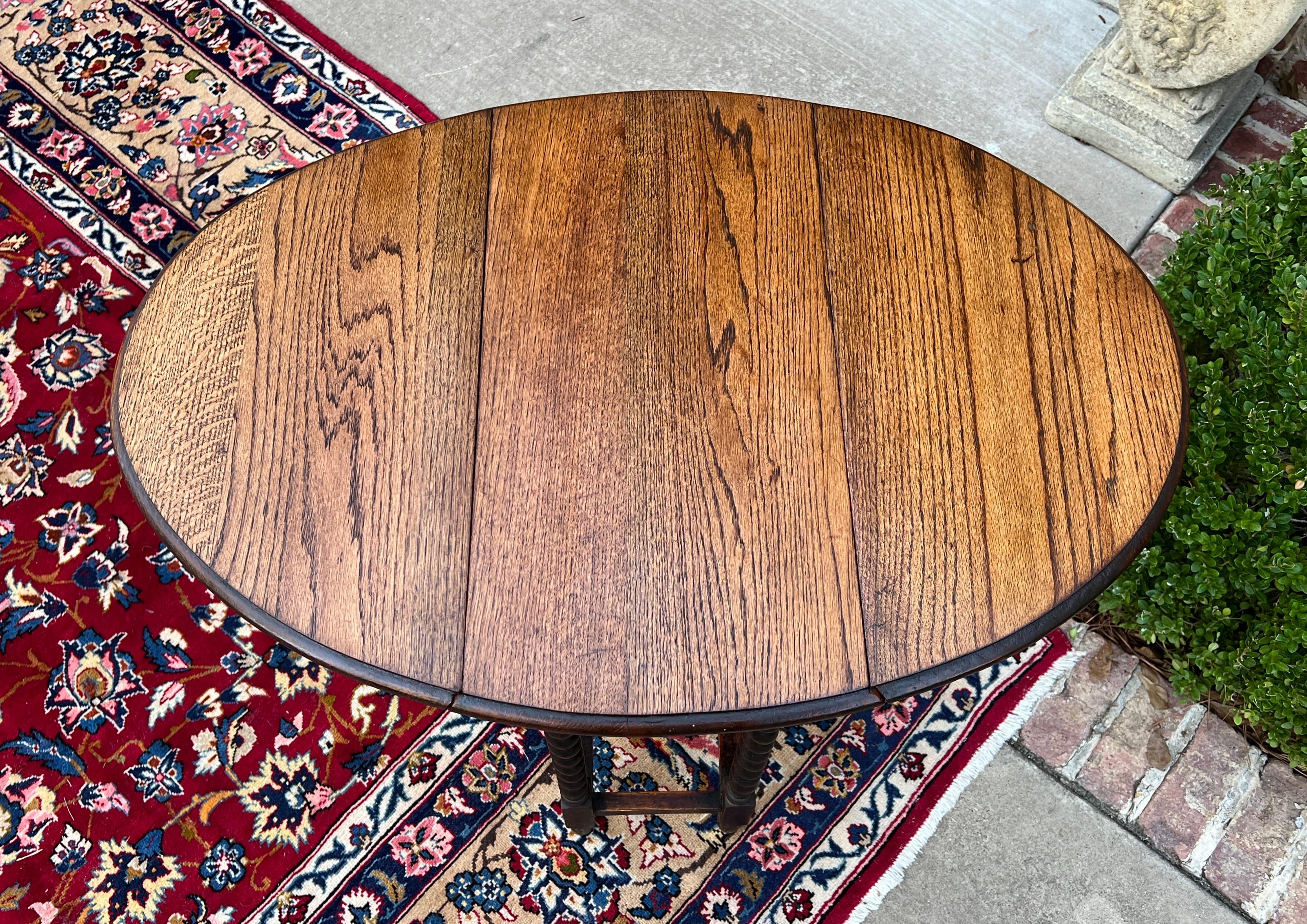 Antique English PetiteTable Drop Leaf Gateleg Barley Twist Oak Oval 7