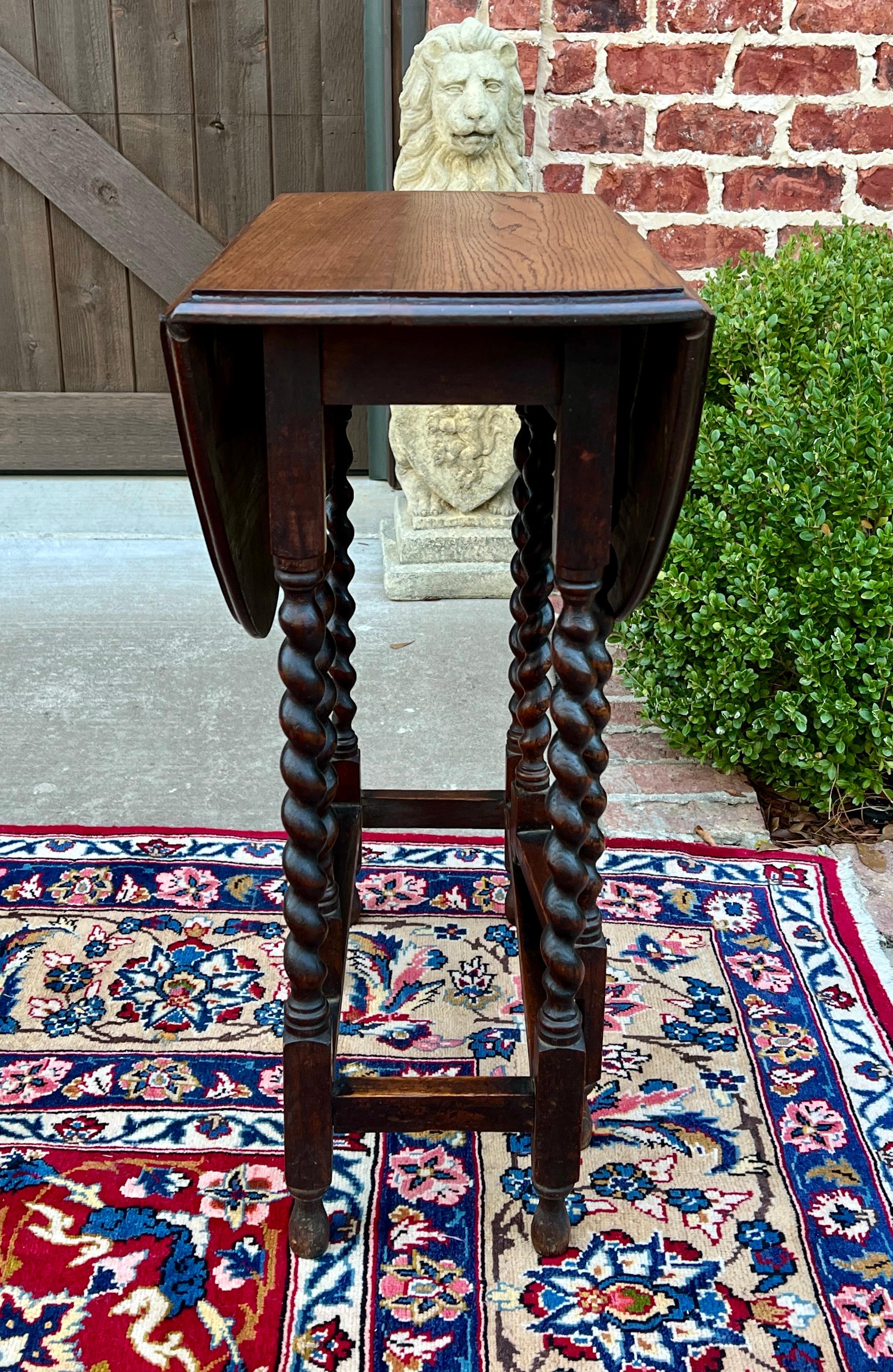 Antique English PetiteTable Drop Leaf Gateleg Barley Twist Oak Oval 10