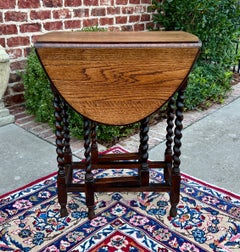 Antique English PetiteTable Drop Leaf Gateleg Barley Twist Oak Oval