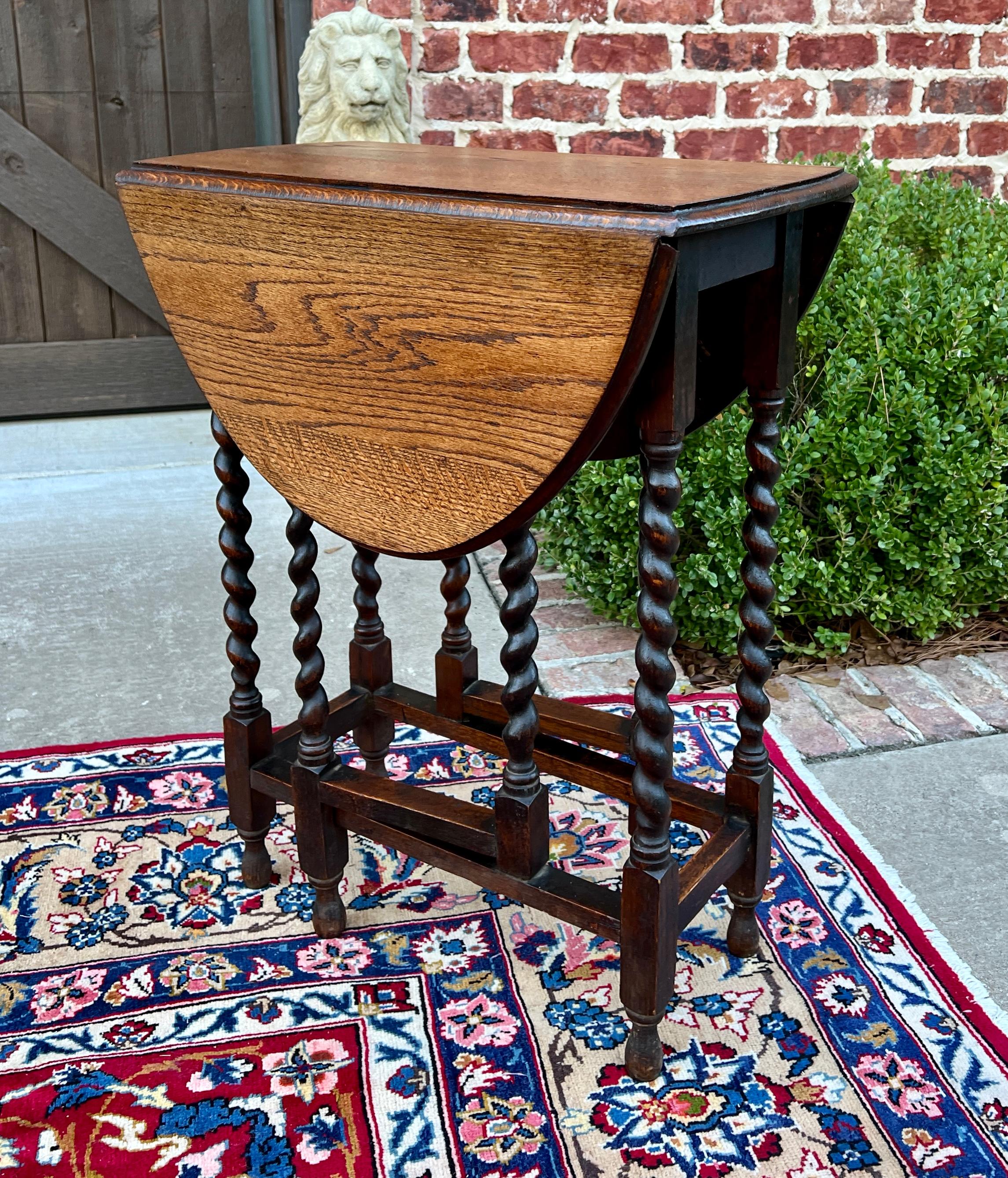 Victorian Antique English PetiteTable Drop Leaf Gateleg Barley Twist Oak Oval