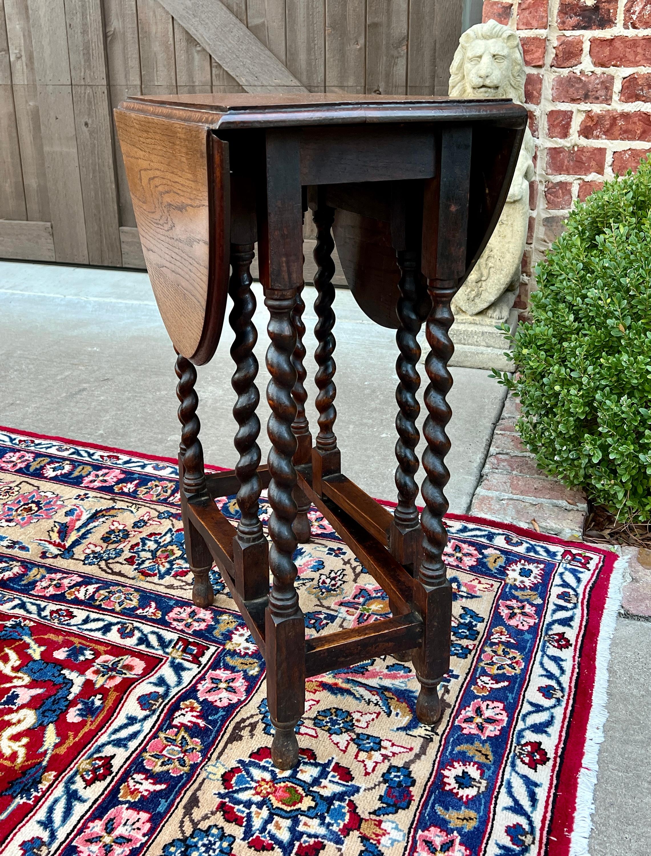 Carved Antique English PetiteTable Drop Leaf Gateleg Barley Twist Oak Oval