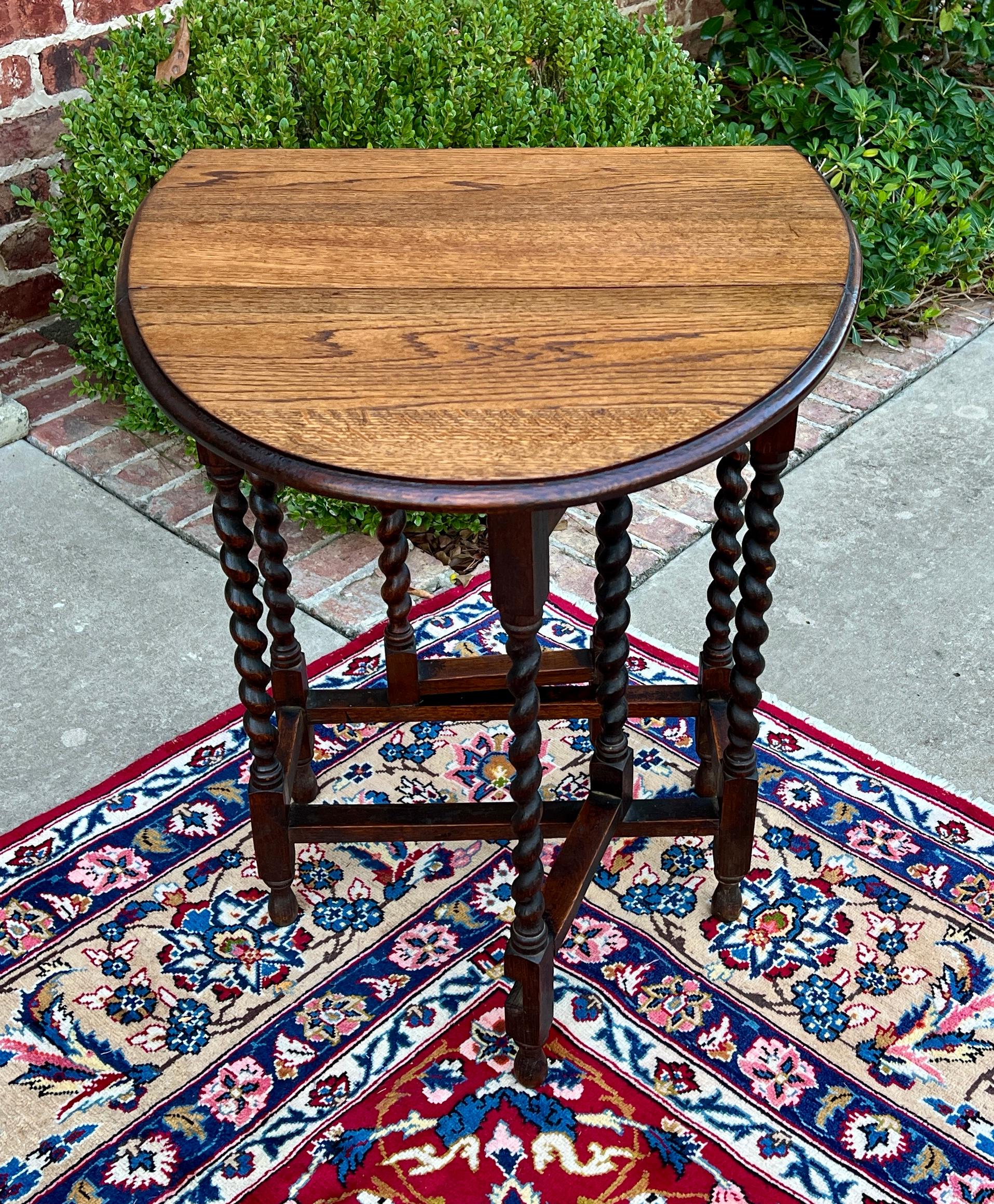 Antique English PetiteTable Drop Leaf Gateleg Barley Twist Oak Oval 3