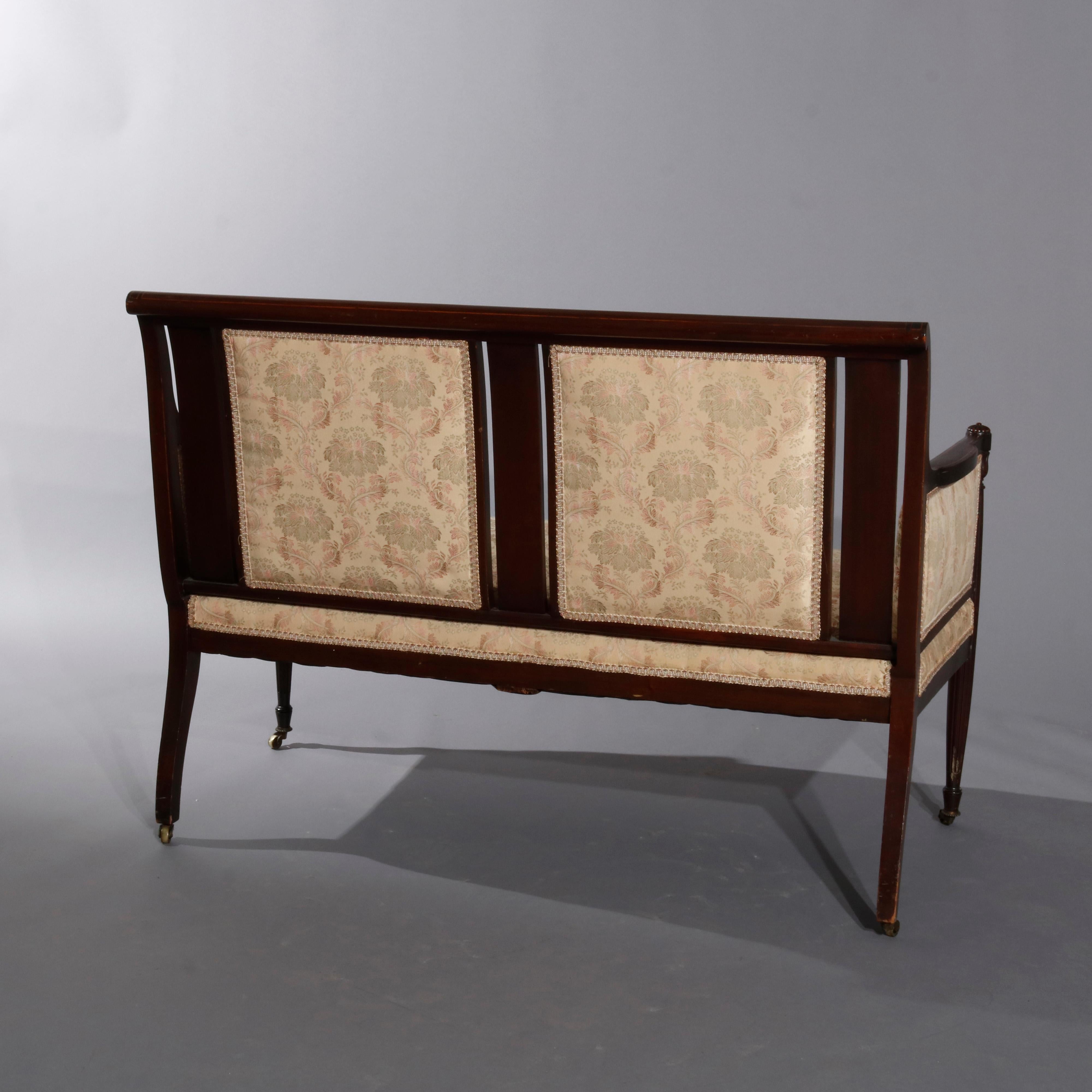 Antique English Piece Mahogany Marquetry Satinwood Inlaid Parlor Set, circa 1900 7