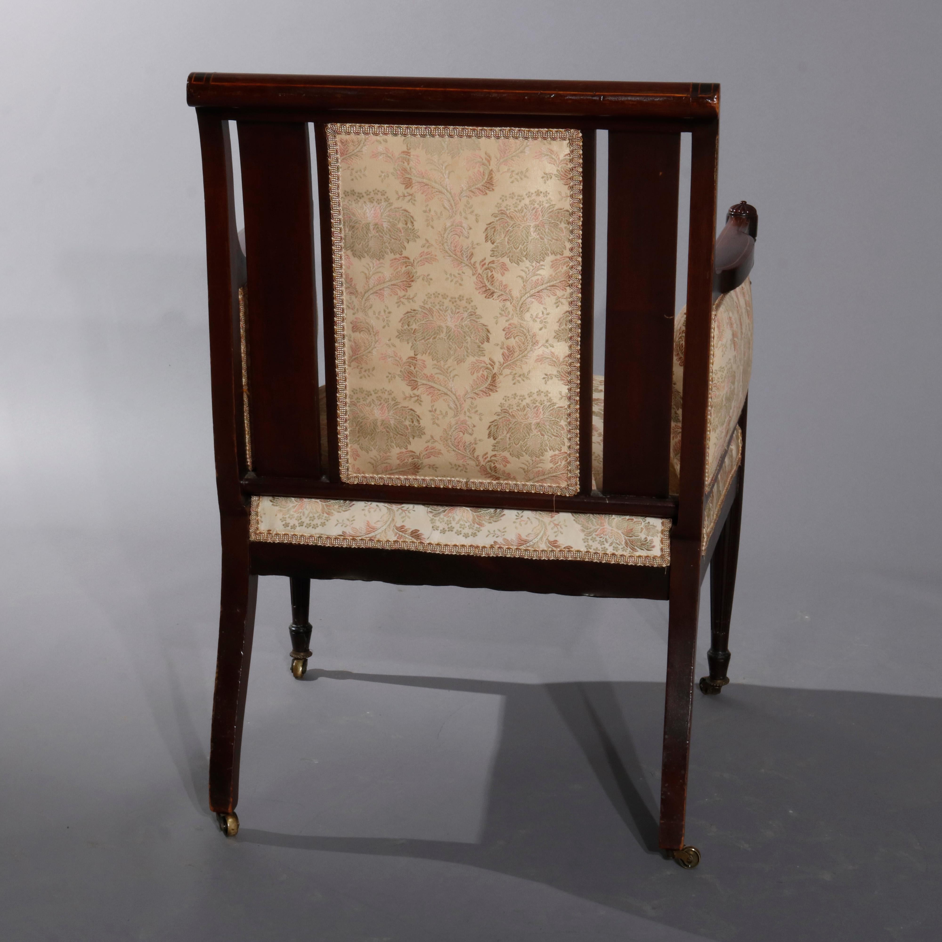 Antique English Piece Mahogany Marquetry Satinwood Inlaid Parlor Set, circa 1900 9