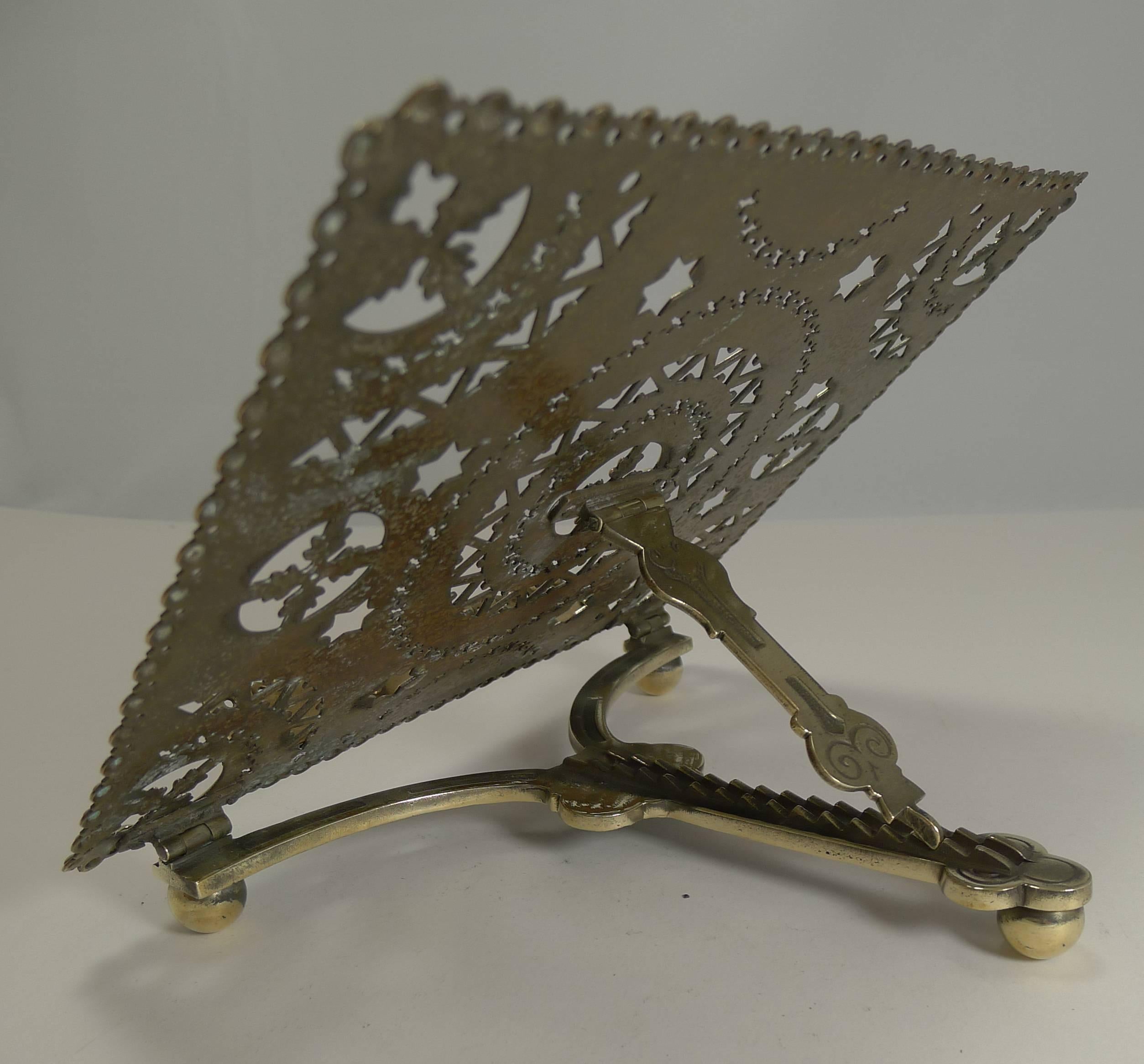 Brass Antique English Pieced or Reticulated Lectern / Book Rest, circa 1880