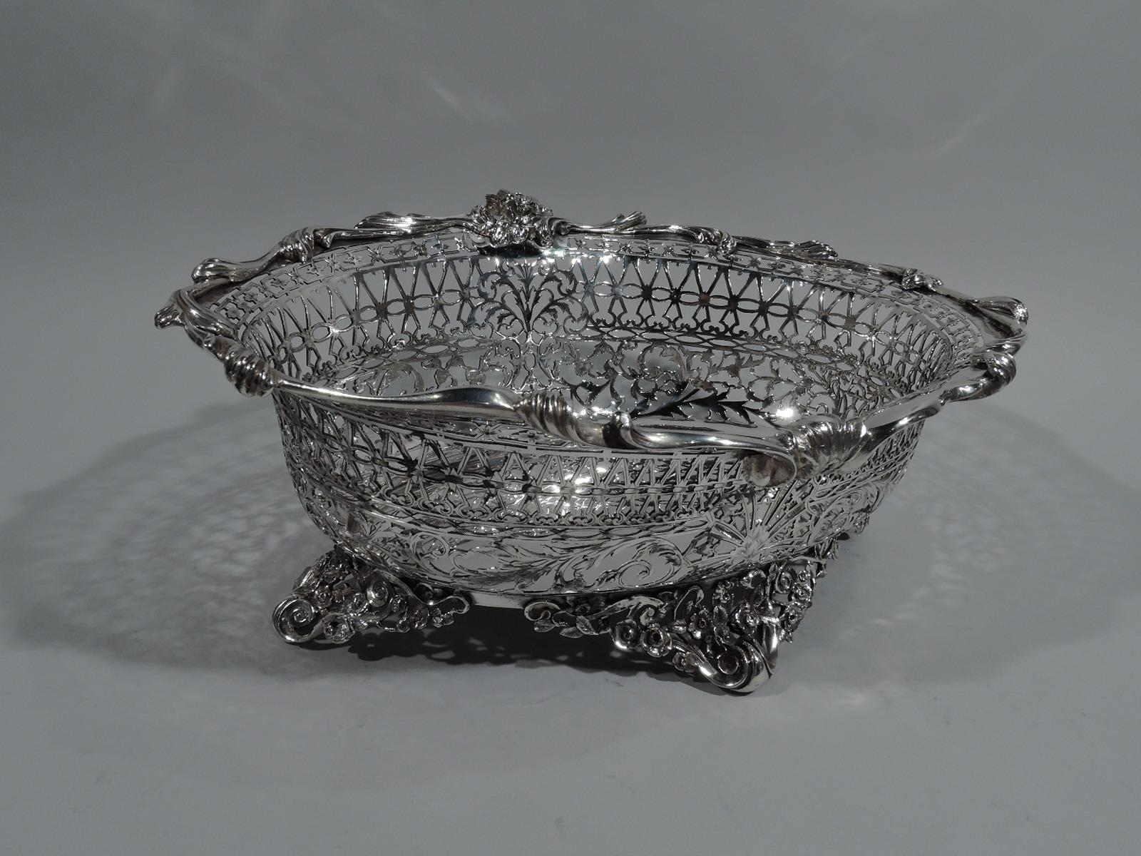 Edwardian Antique English Pierced Sterling Silver Centerpiece Flower Bowl 