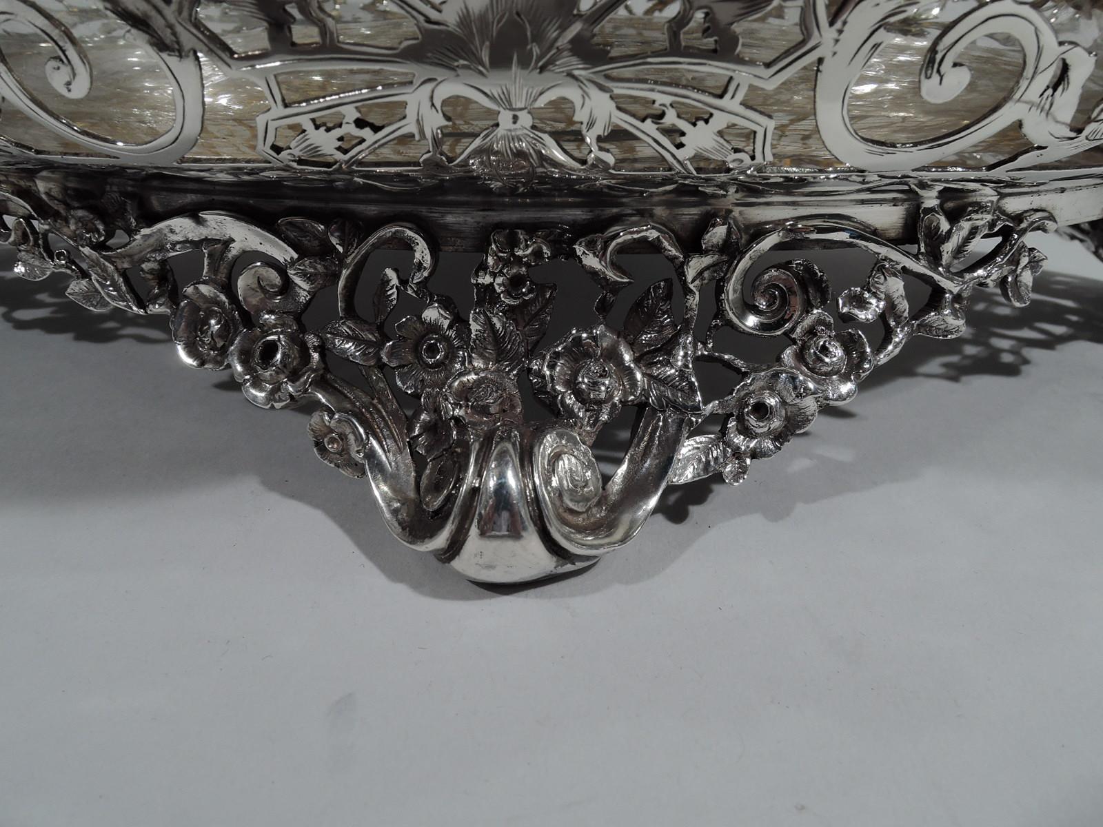 Antique English Pierced Sterling Silver Centerpiece Flower Bowl  4