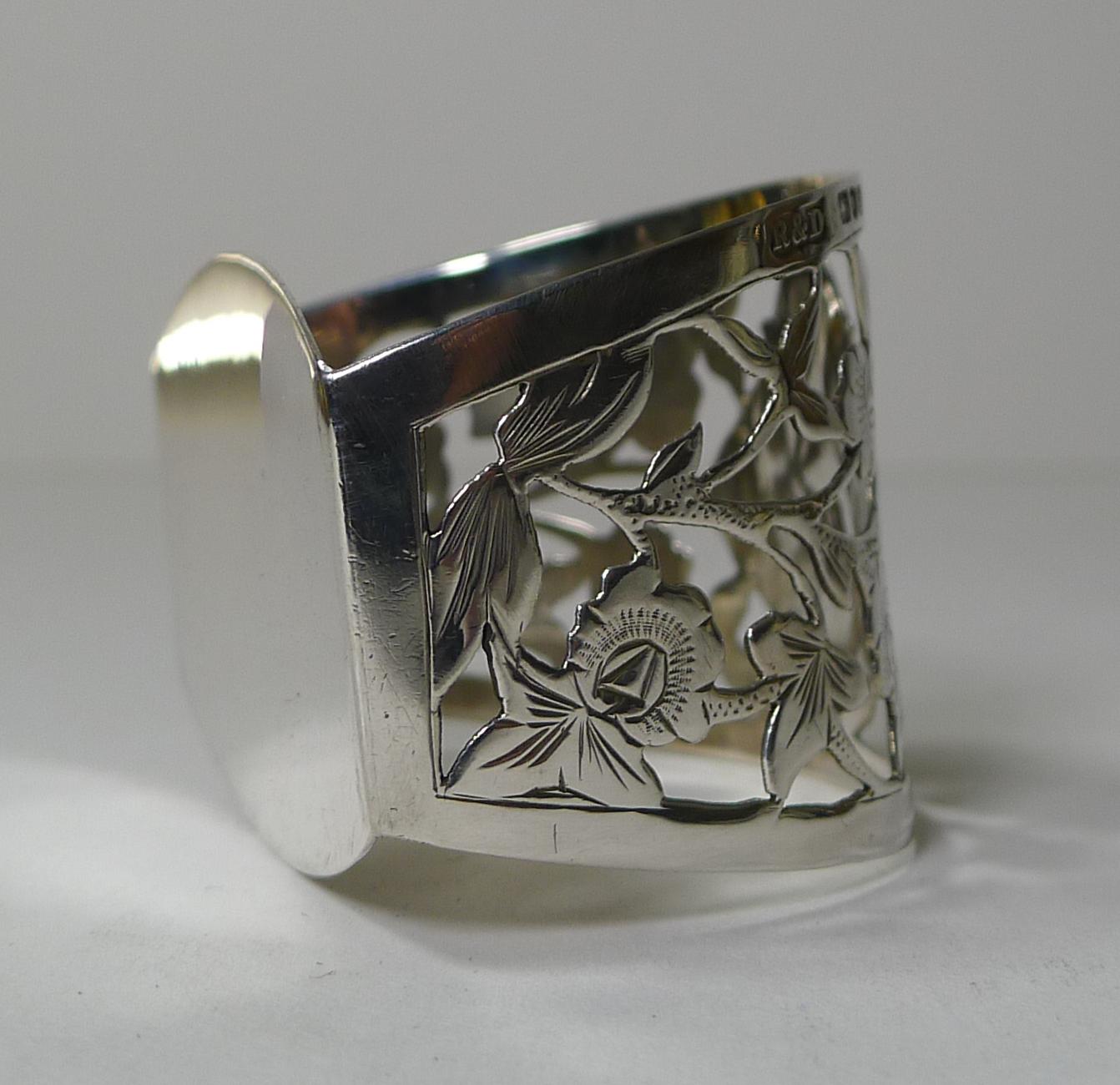 Early 20th Century Antique English Pierced Sterling Silver Napkin Ring, Roses