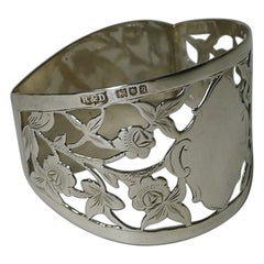 Ancienne bague de serviette anglaise en argent sterling percé, roses