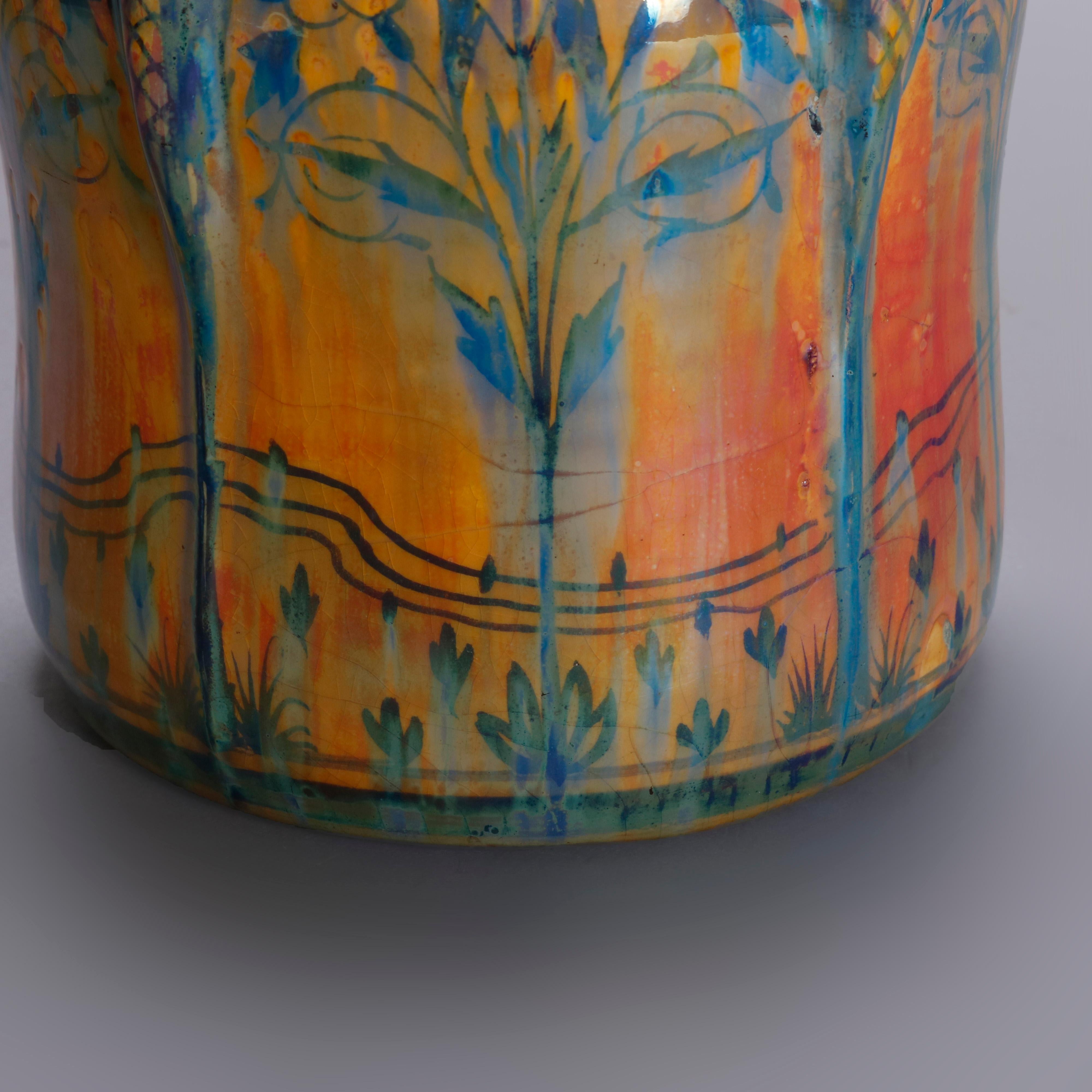 English Pilkington Art Pottery Biscuit Jar, Stylized Landscape, 20th Century 5