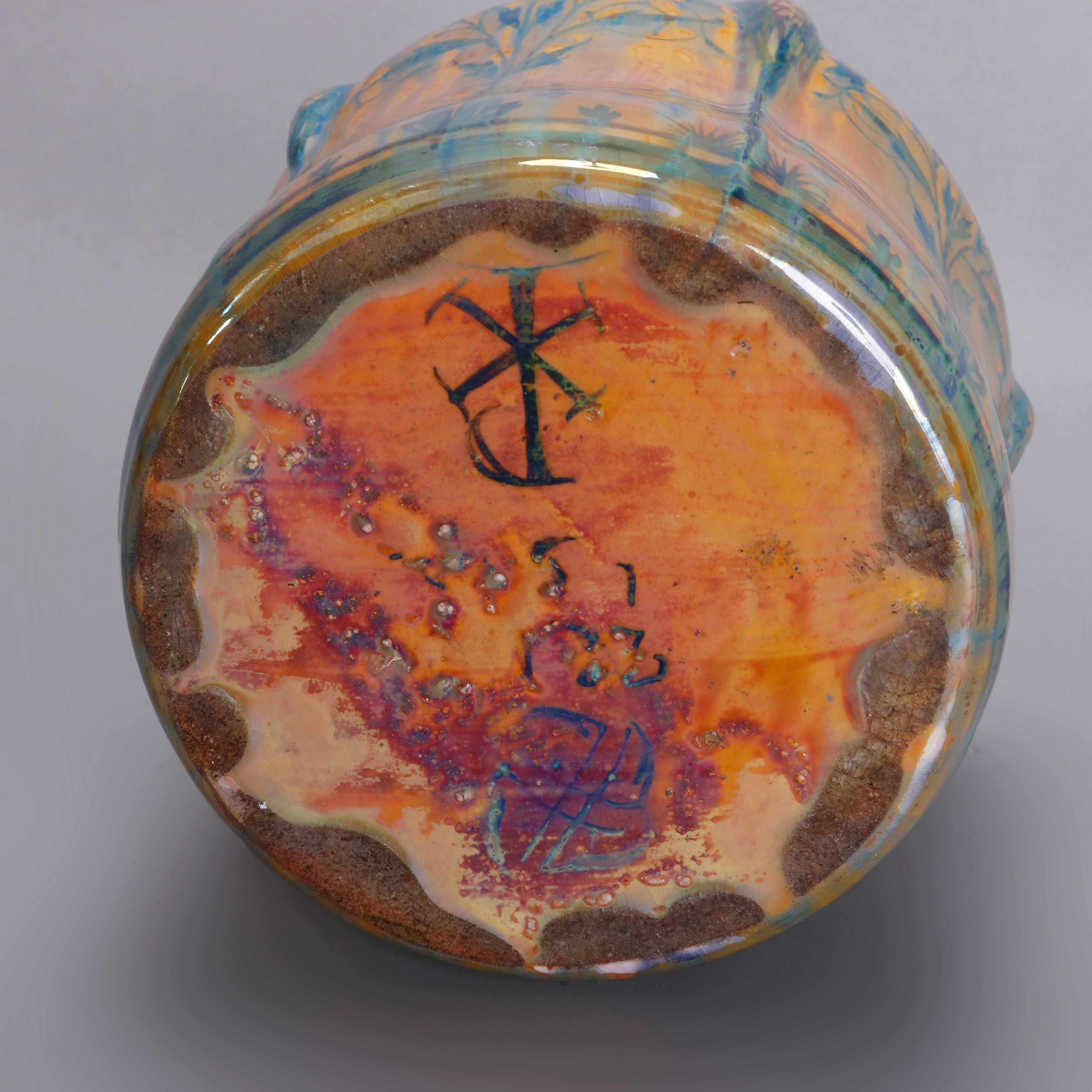 Arts and Crafts English Pilkington Art Pottery Biscuit Jar, Stylized Landscape, 20th Century