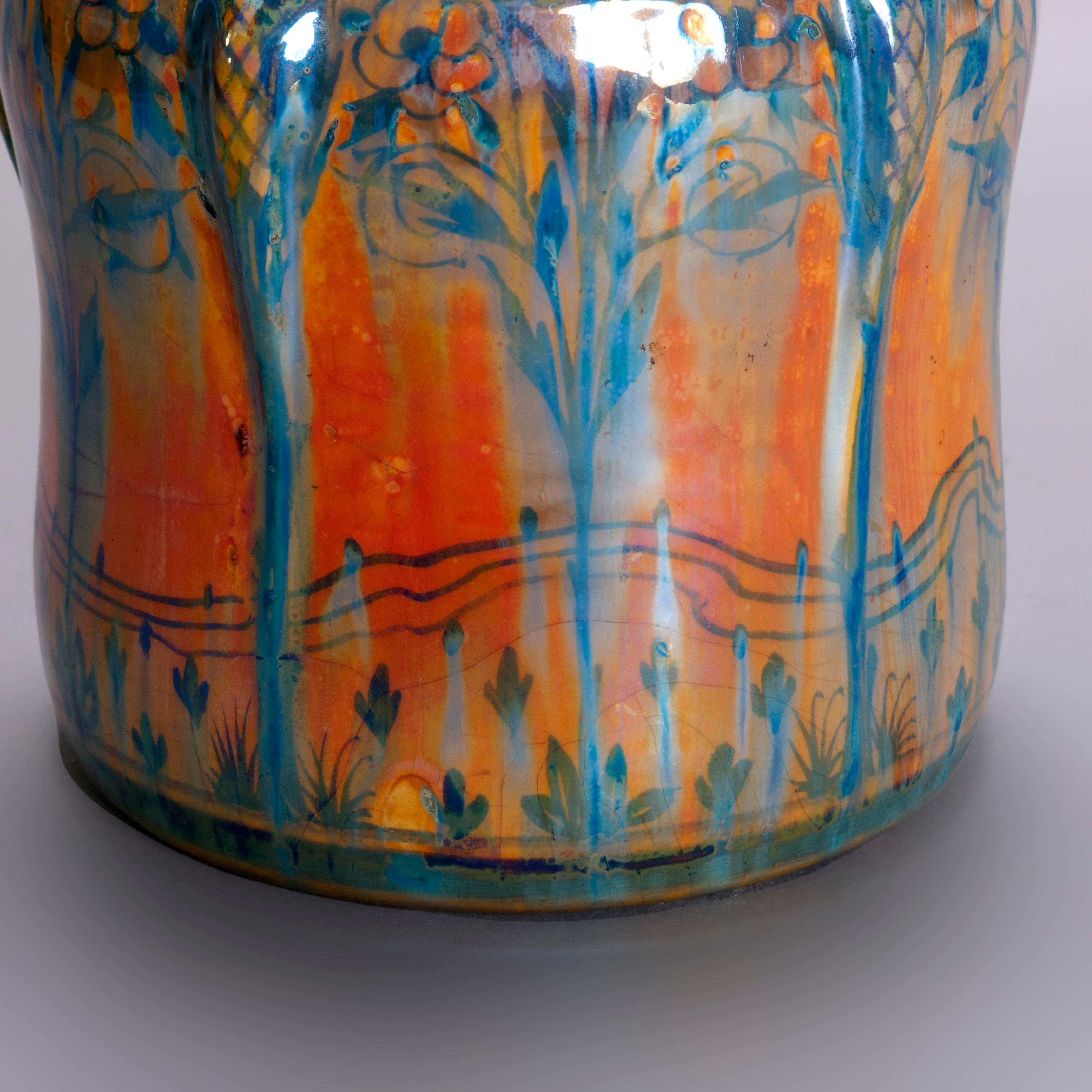 English Pilkington Art Pottery Biscuit Jar, Stylized Landscape, 20th Century In Good Condition In Big Flats, NY