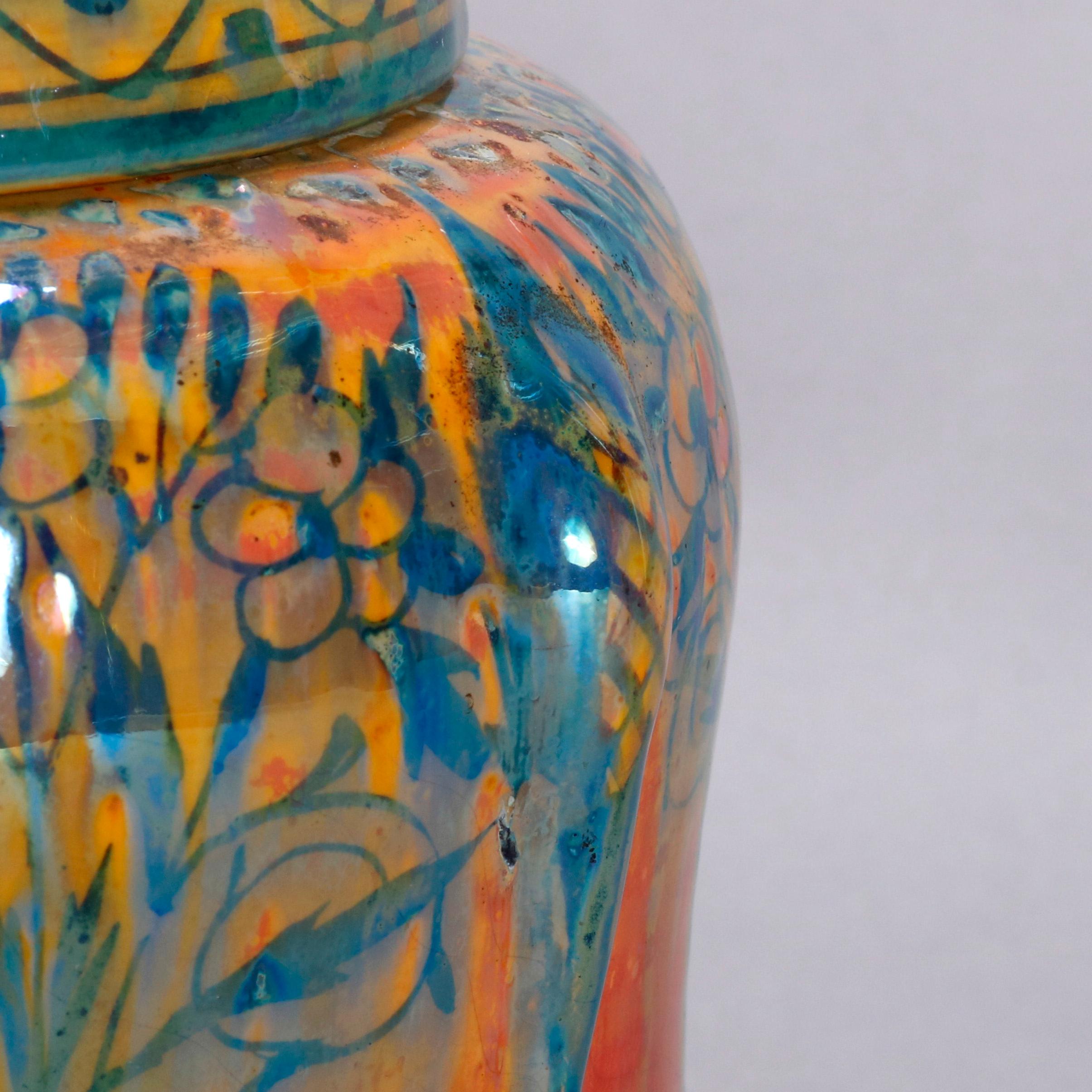 English Pilkington Art Pottery Biscuit Jar, Stylized Landscape, 20th Century 2
