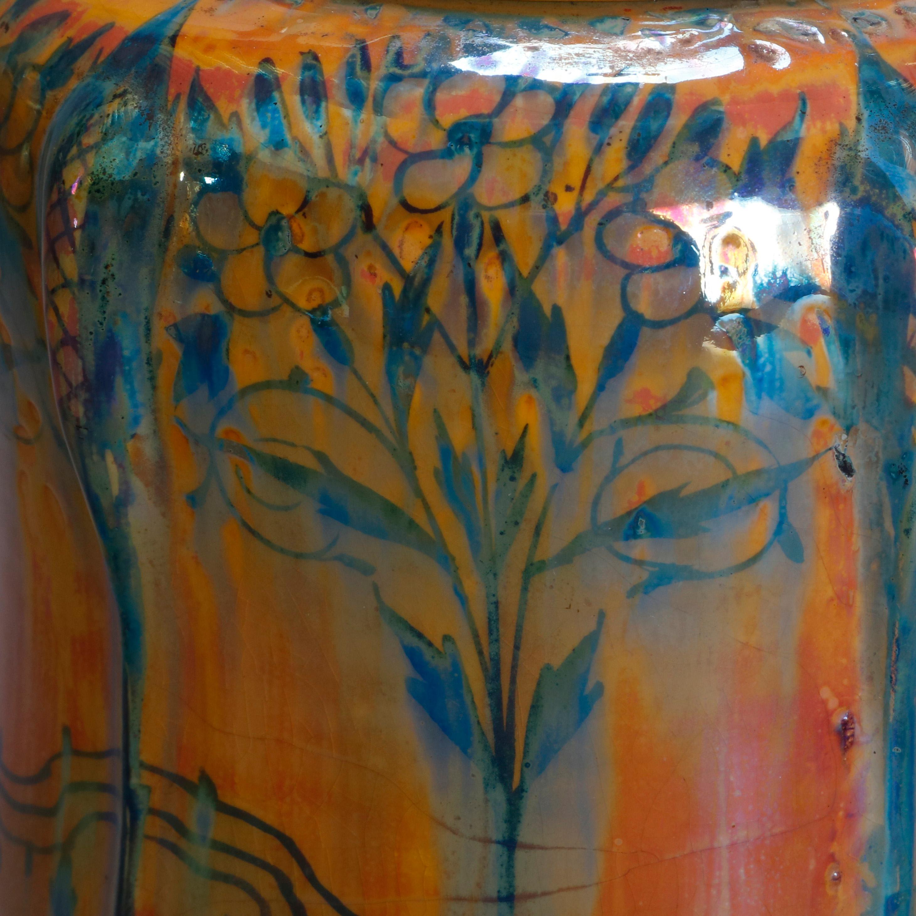 English Pilkington Art Pottery Biscuit Jar, Stylized Landscape, 20th Century 3