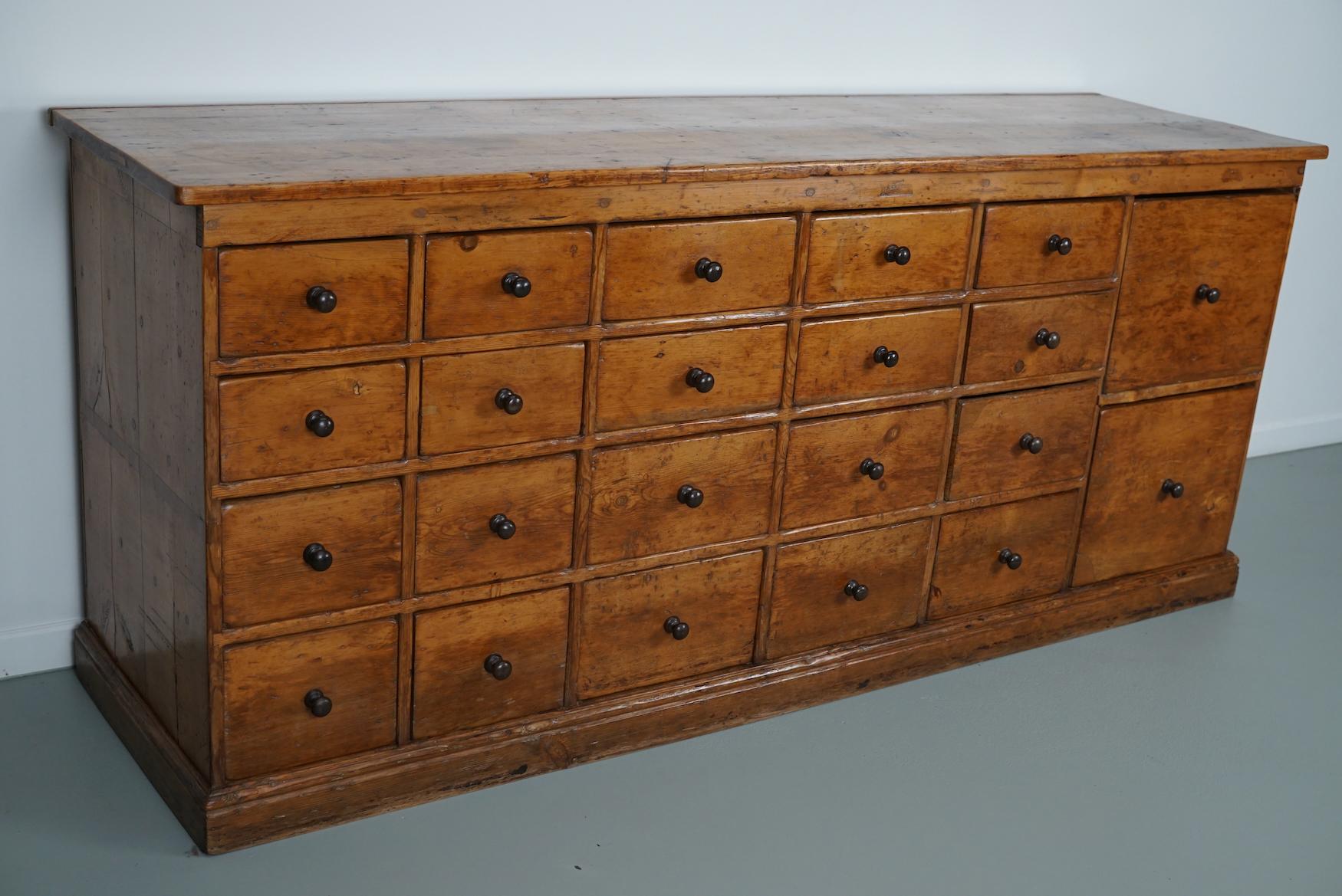 Antique English Pine Apothecary Cabinet / Bank of Drawers, 1890s 14
