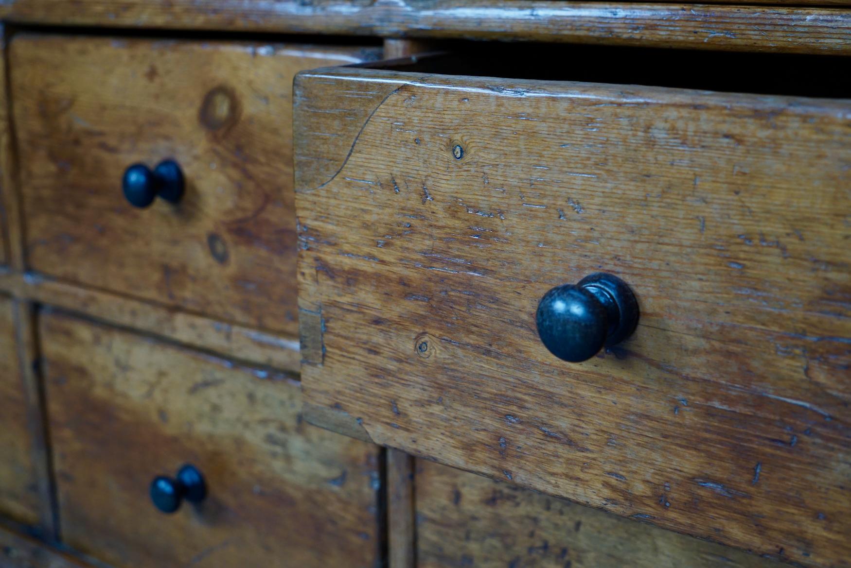 Antique English Pine Apothecary Cabinet / Bank of Drawers, 1890s 1