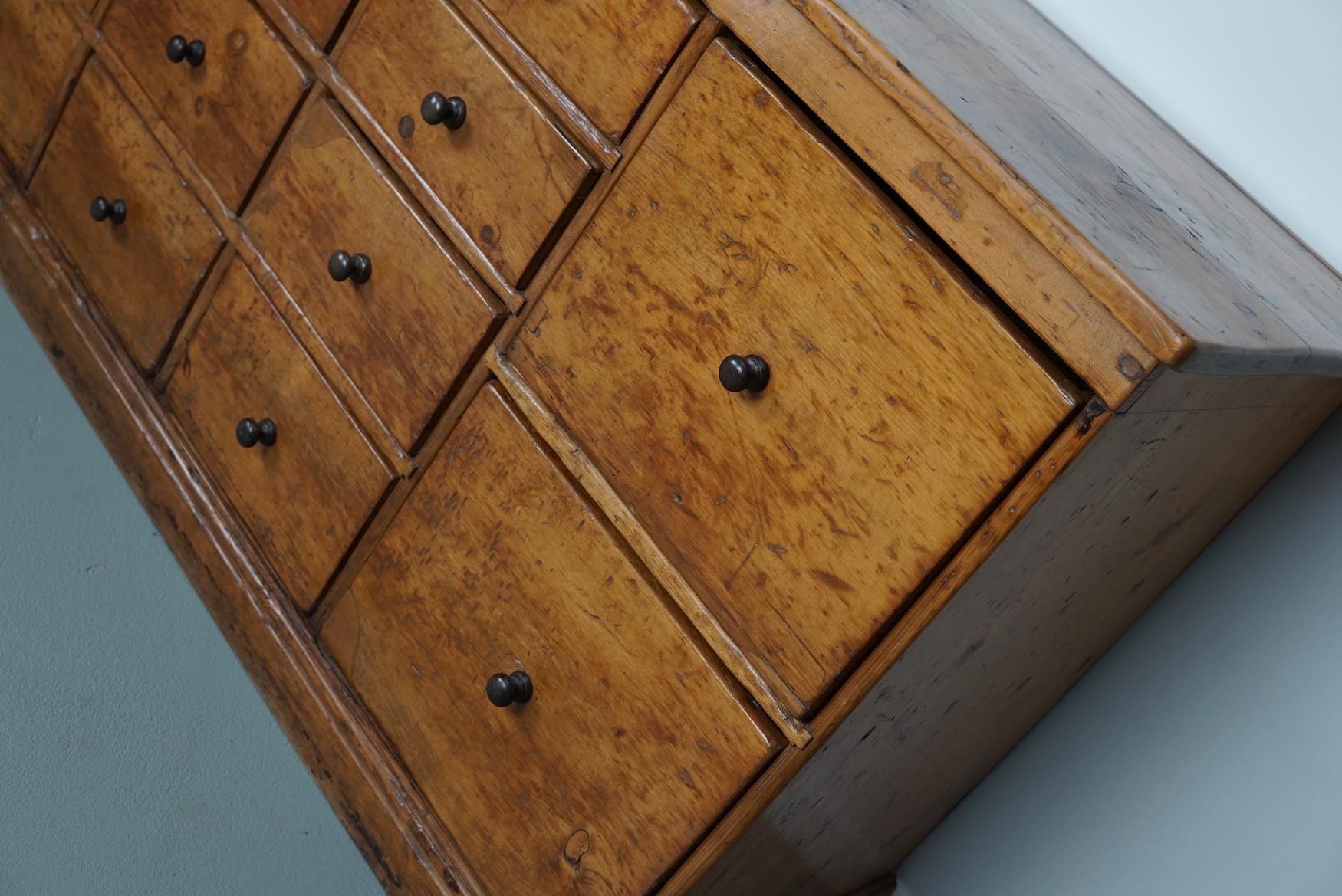 Antique English Pine Apothecary Cabinet / Bank of Drawers, 1890s 3